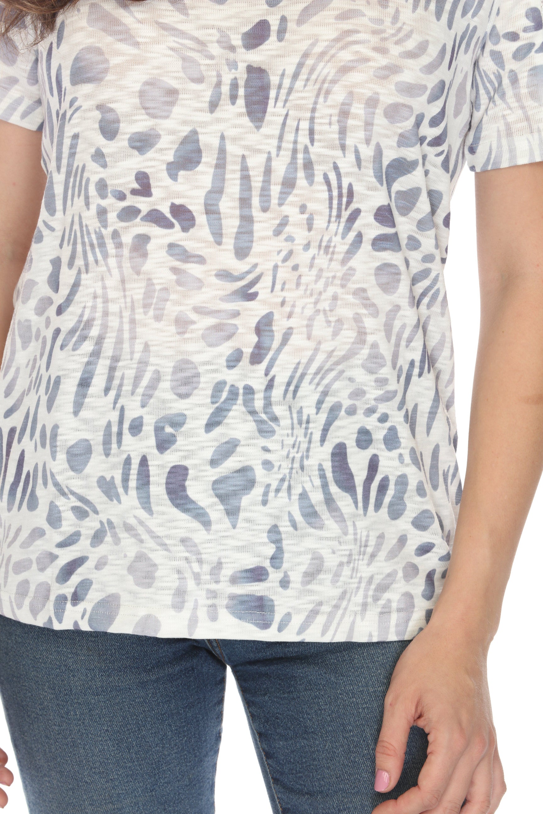 White grey modern printed Mesh Top