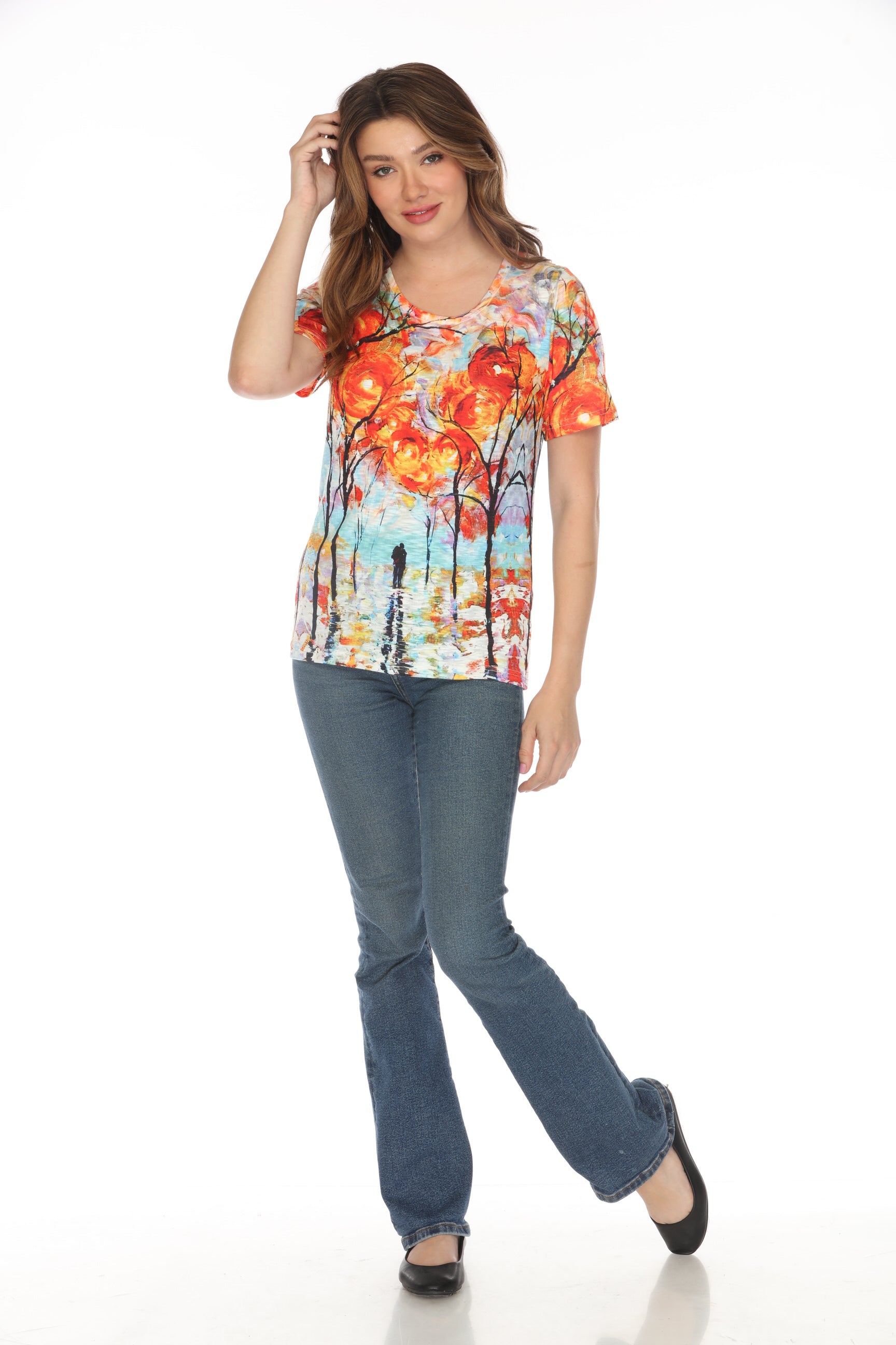 Multi Coloured Artsy Trees Short Sleeve Top