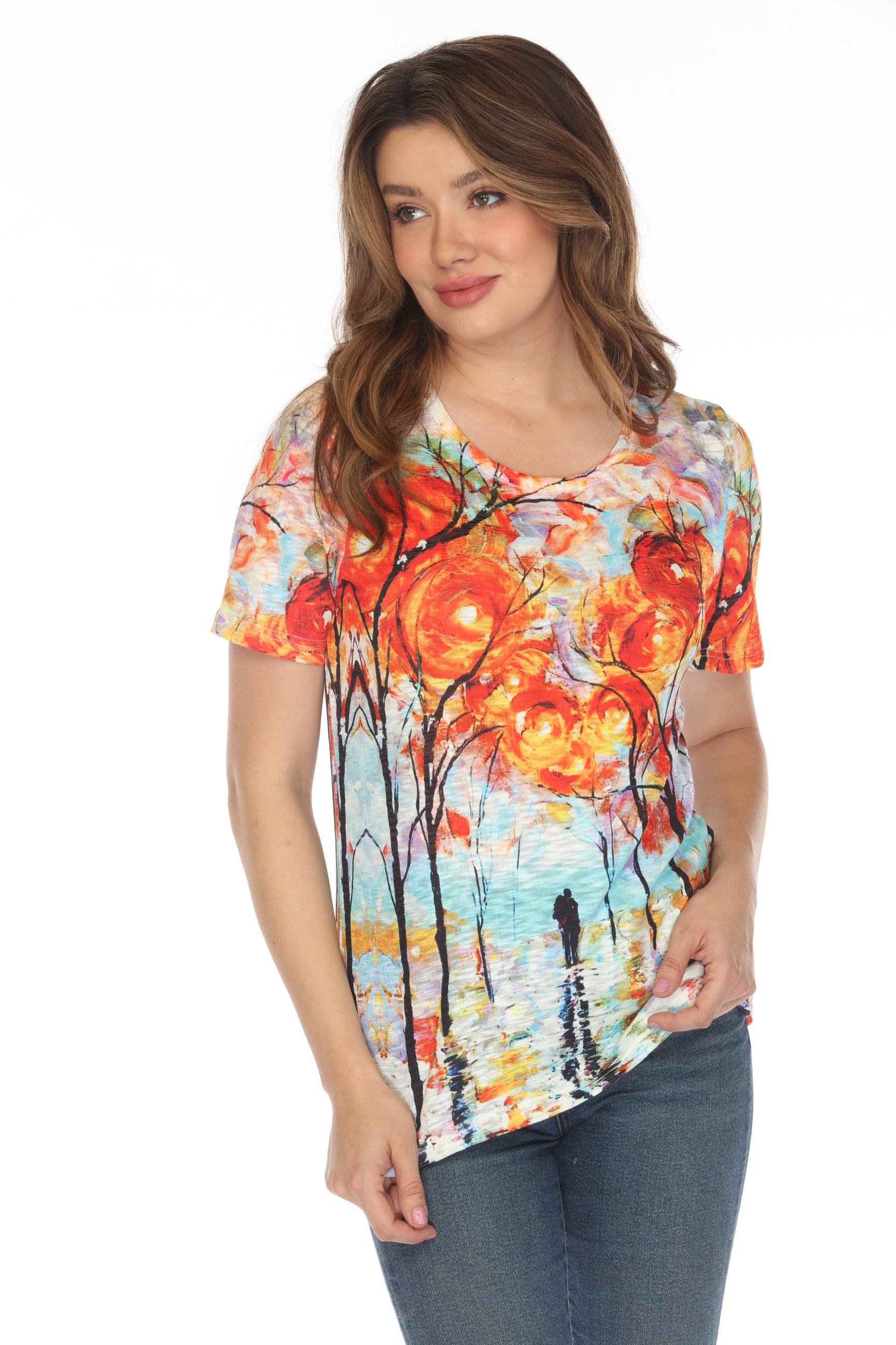Multi Coloured Artsy Trees Short Sleeve Top