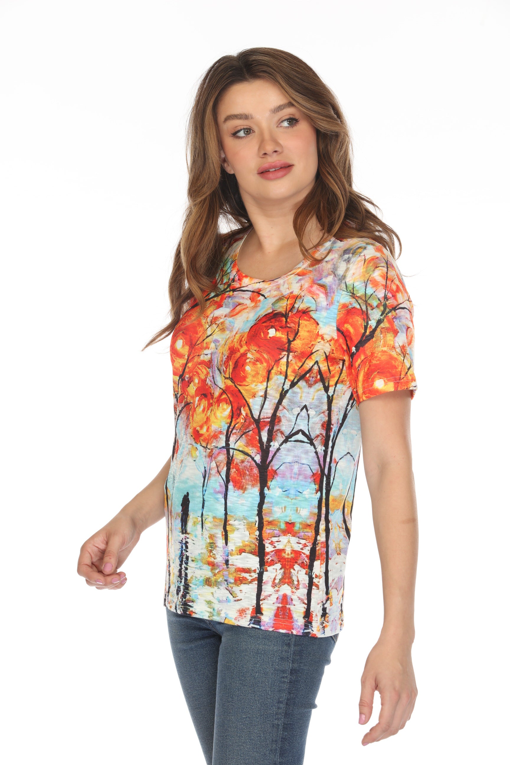 Multi Coloured Artsy Trees Short Sleeve Top