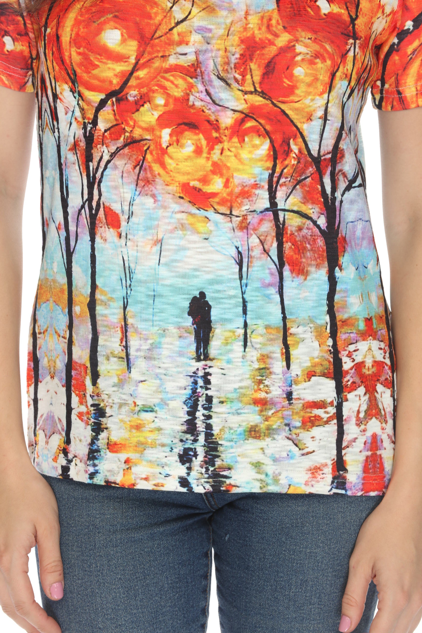 Multi Coloured Artsy Trees Short Sleeve Top