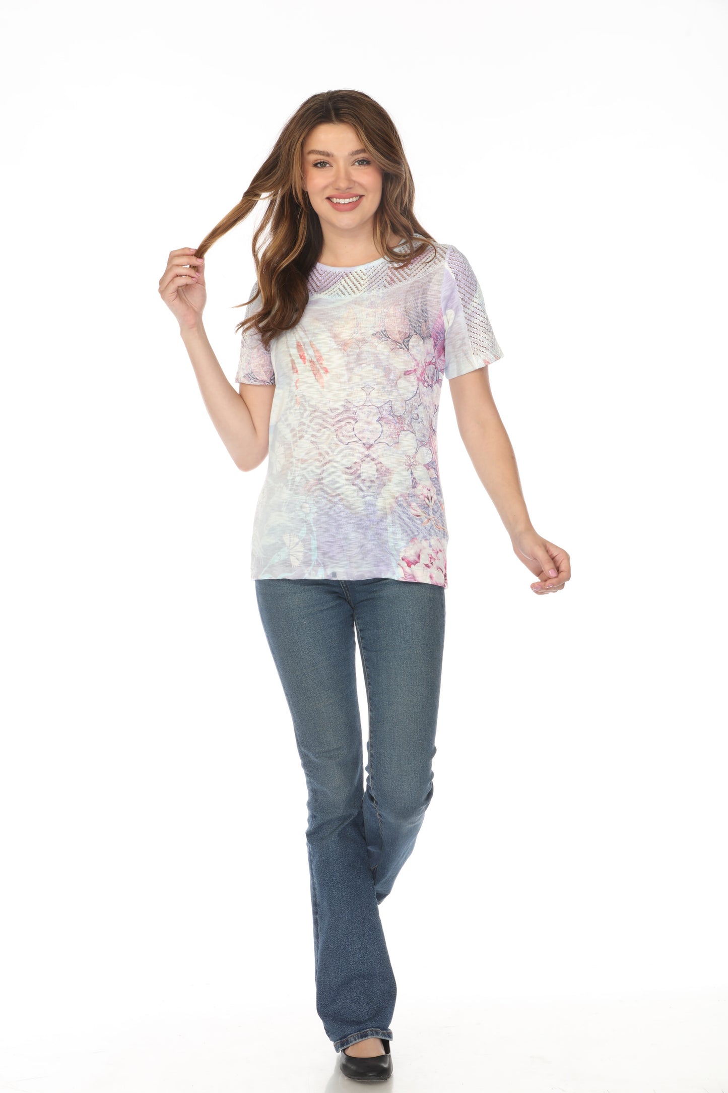 Purple Botanical Print Fashion Top