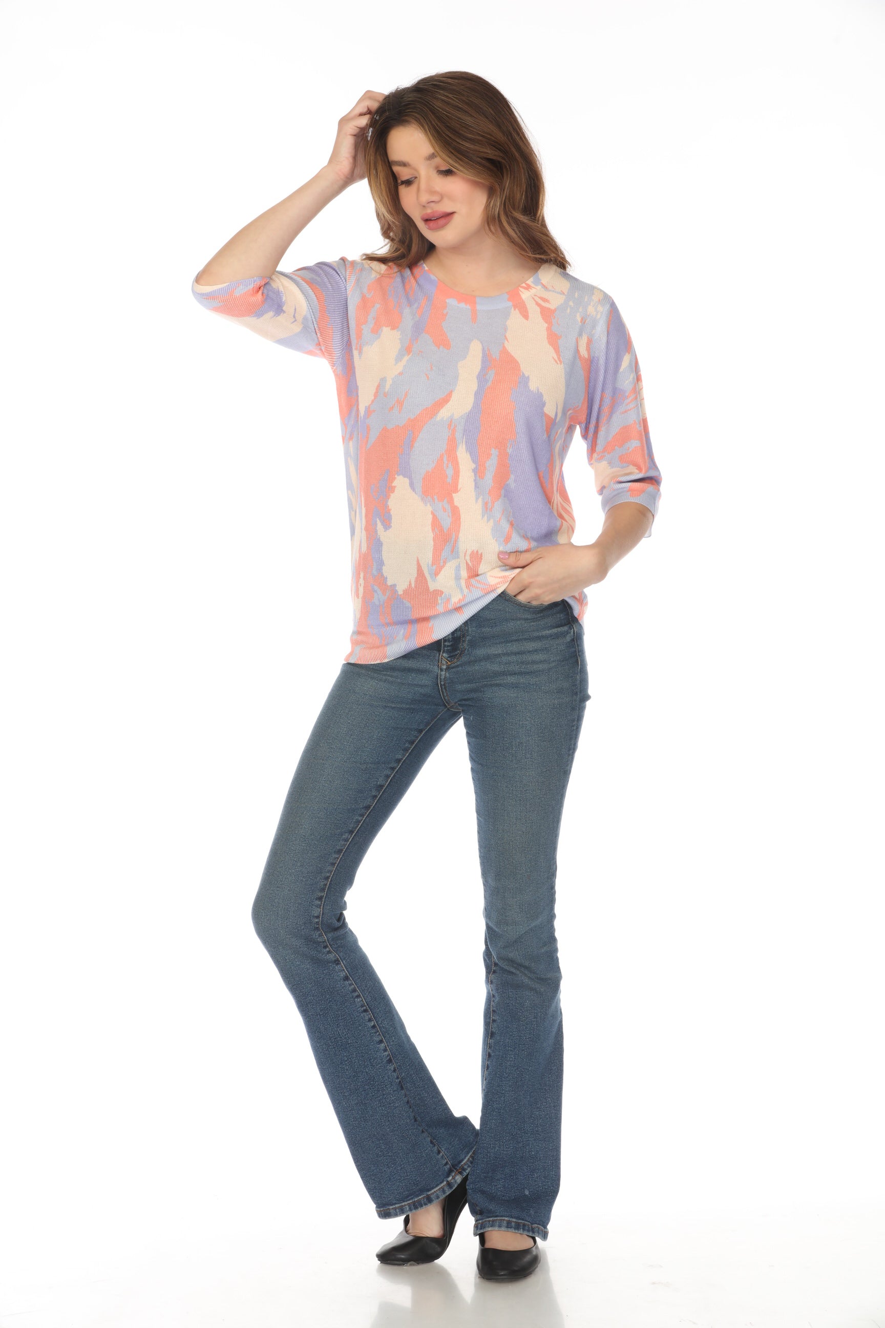 Abstract Mesh Blue and Peach Top
