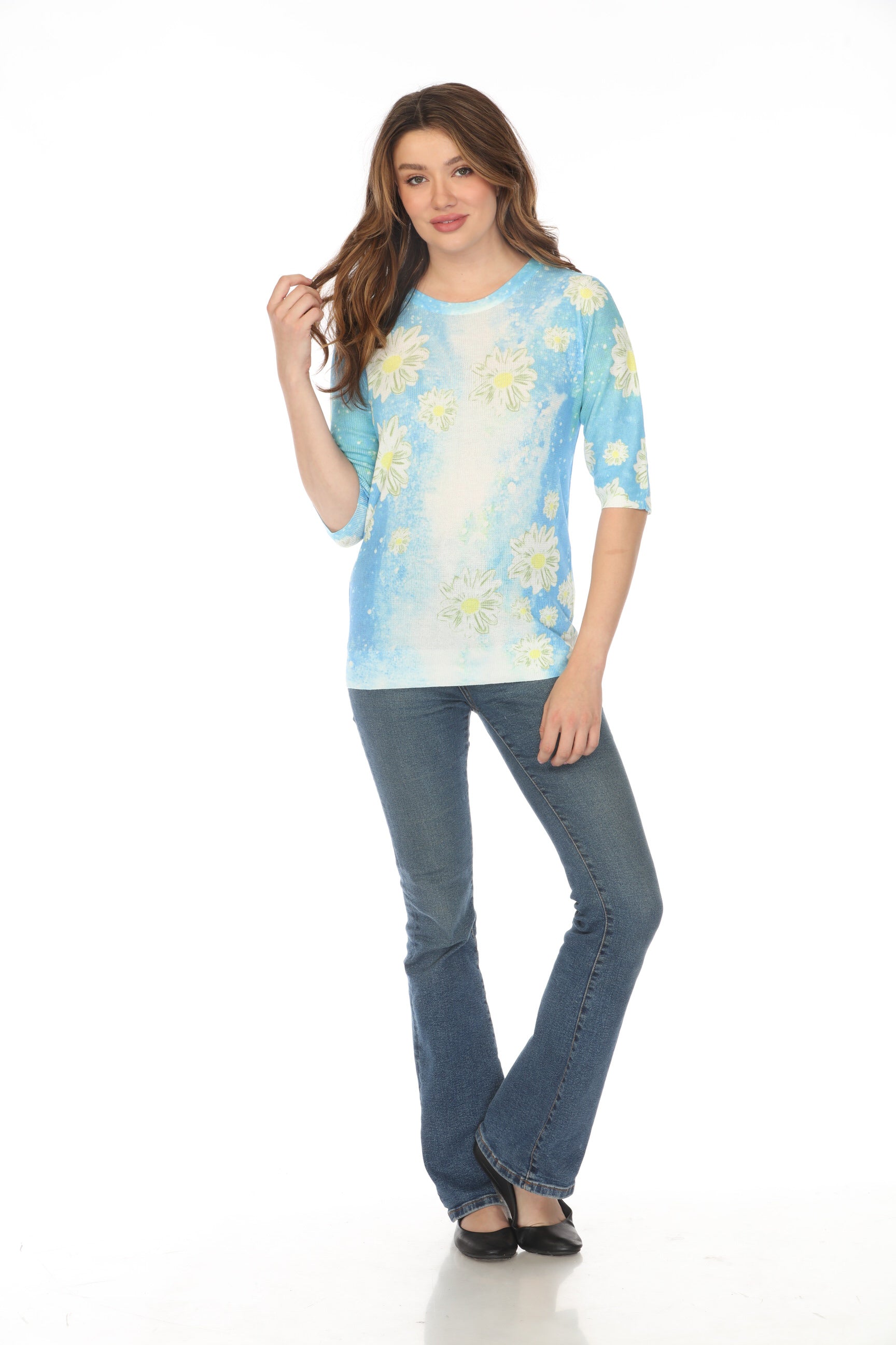 Blue Daisy Mesh Floral Top