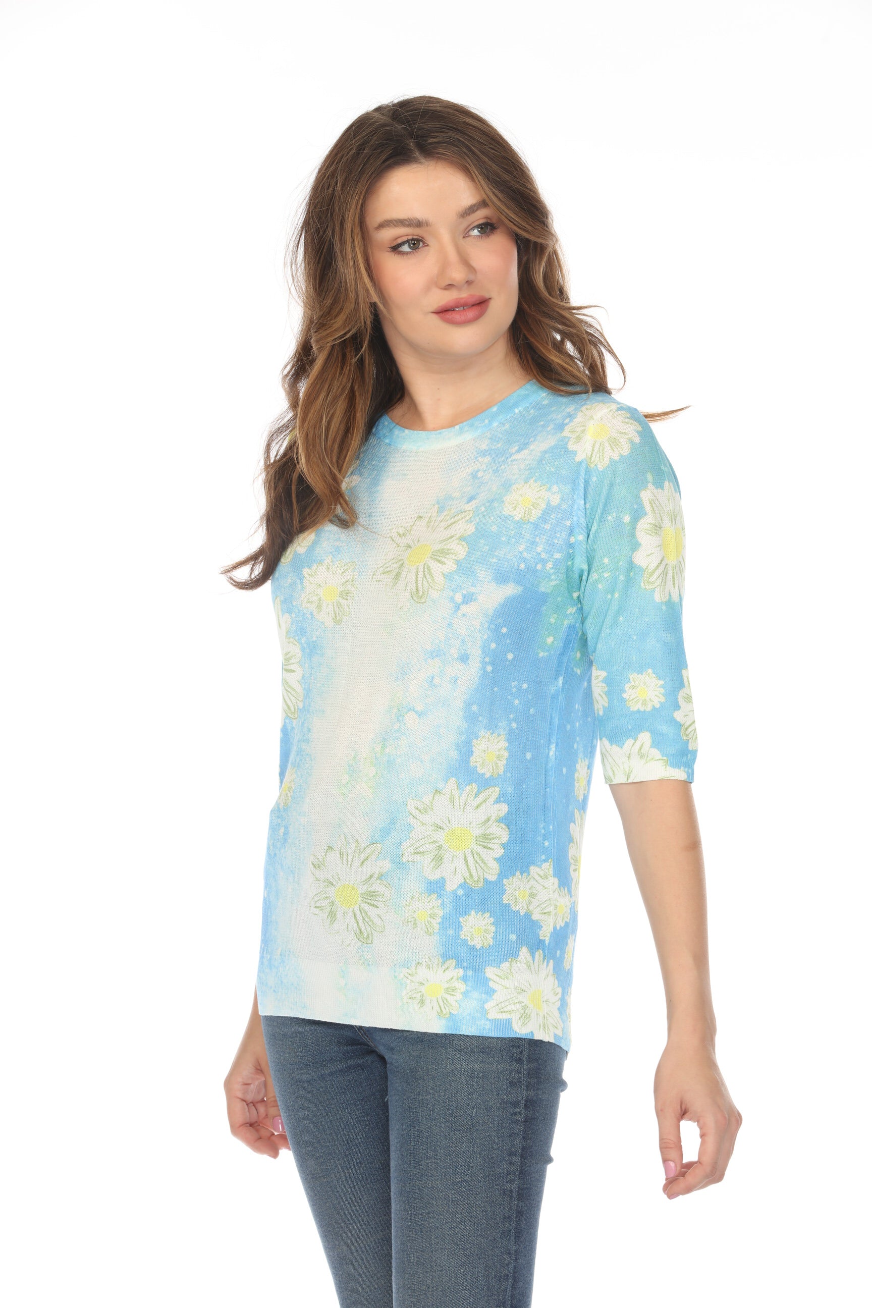 Blue Daisy Mesh Floral Top