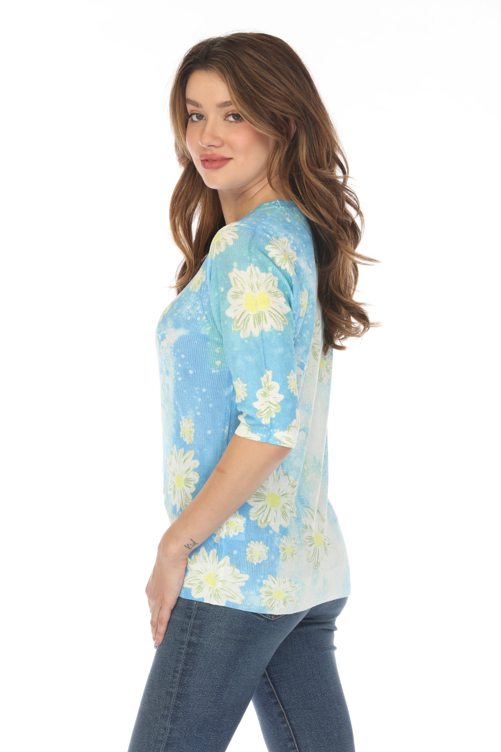 Blue Daisy Mesh Floral Top