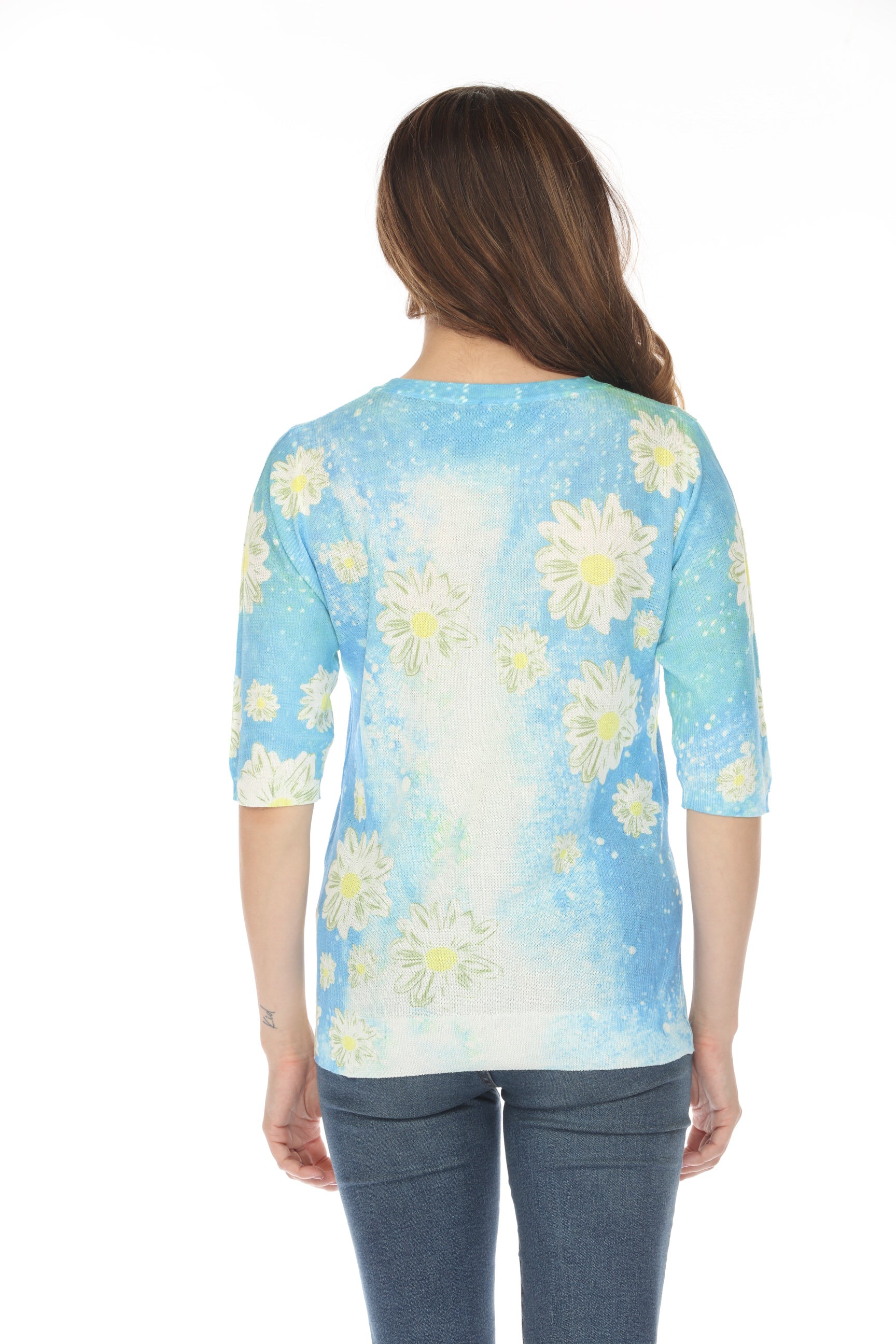 Blue Daisy Mesh Floral Top