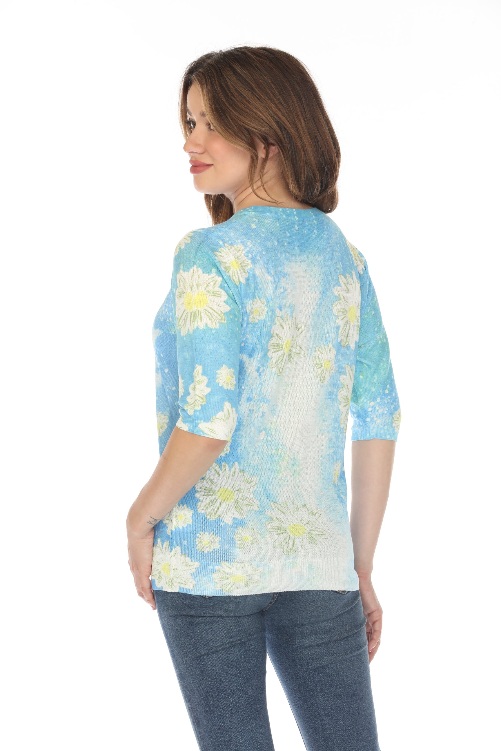 Blue Daisy Mesh Floral Top