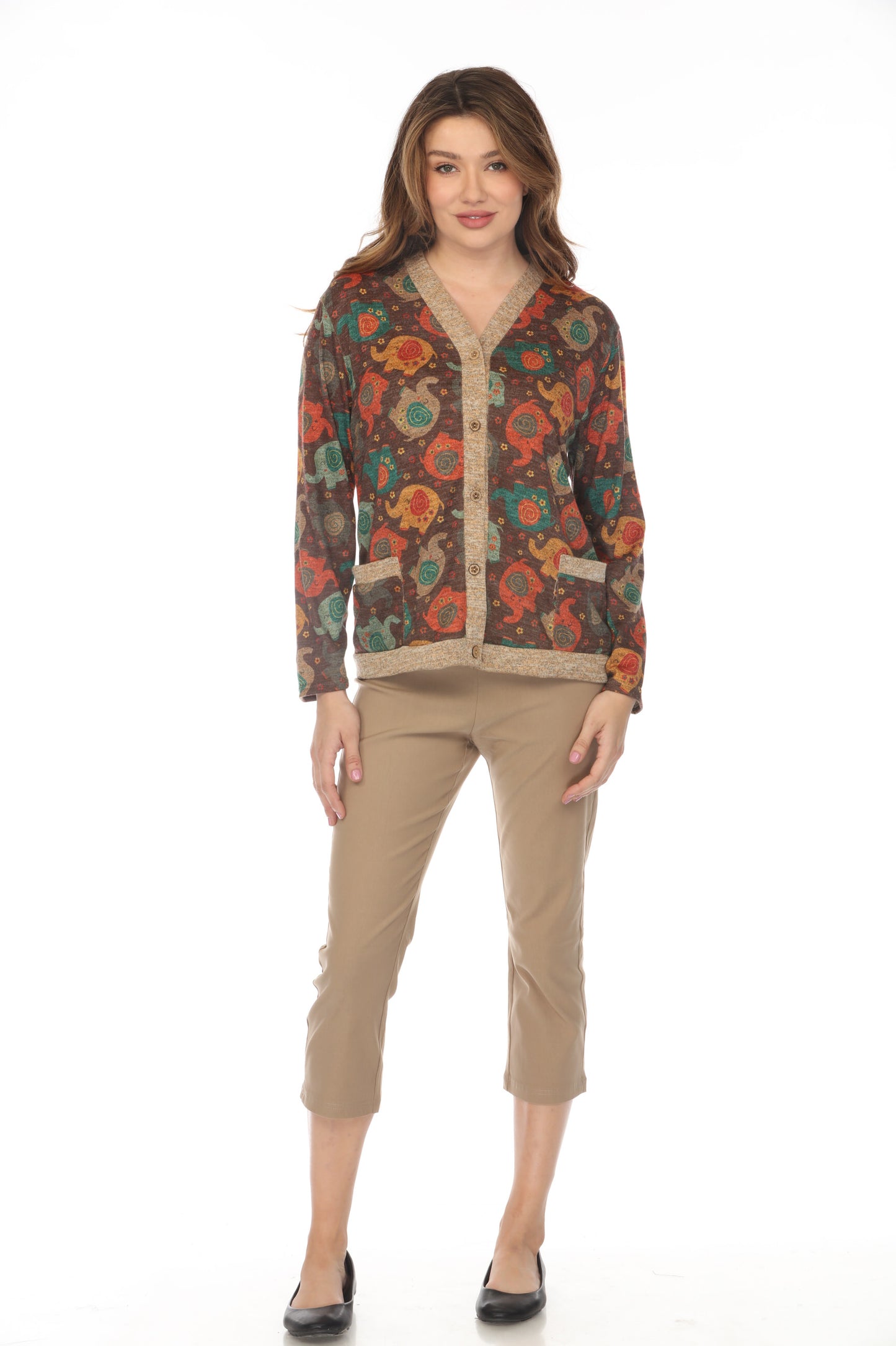 Elephant Print Button Up Cardigan