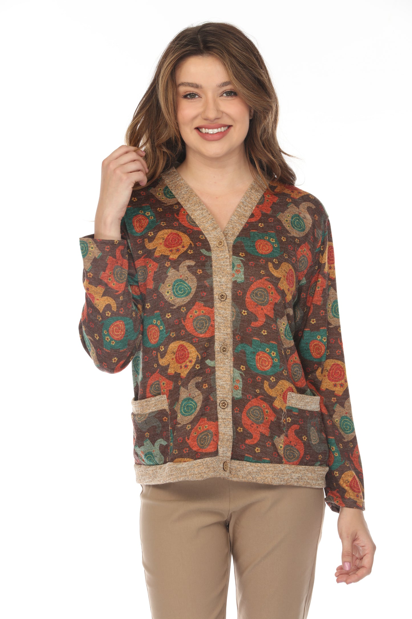 Elephant Print Button Up Cardigan