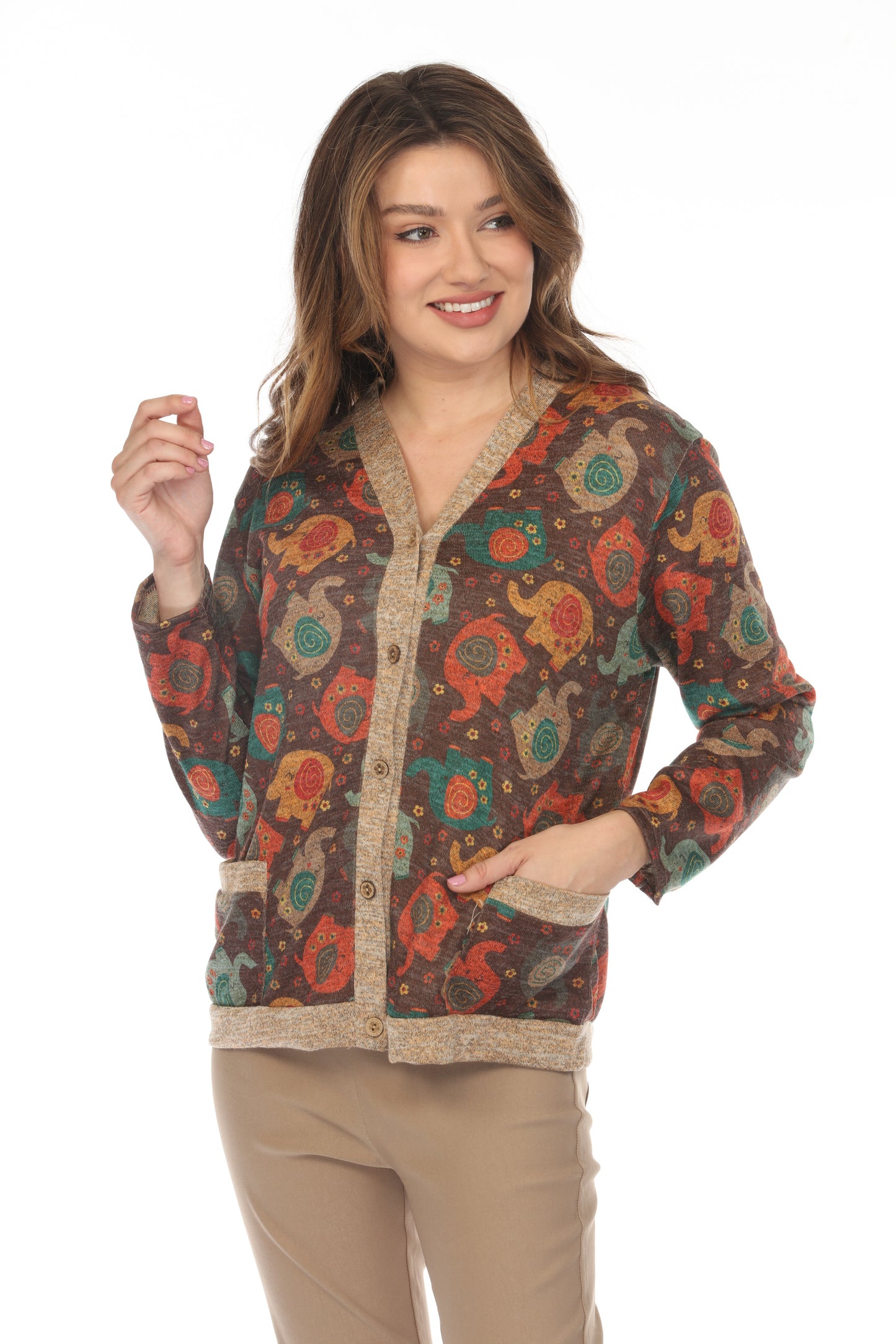 Elephant Print Button Up Cardigan