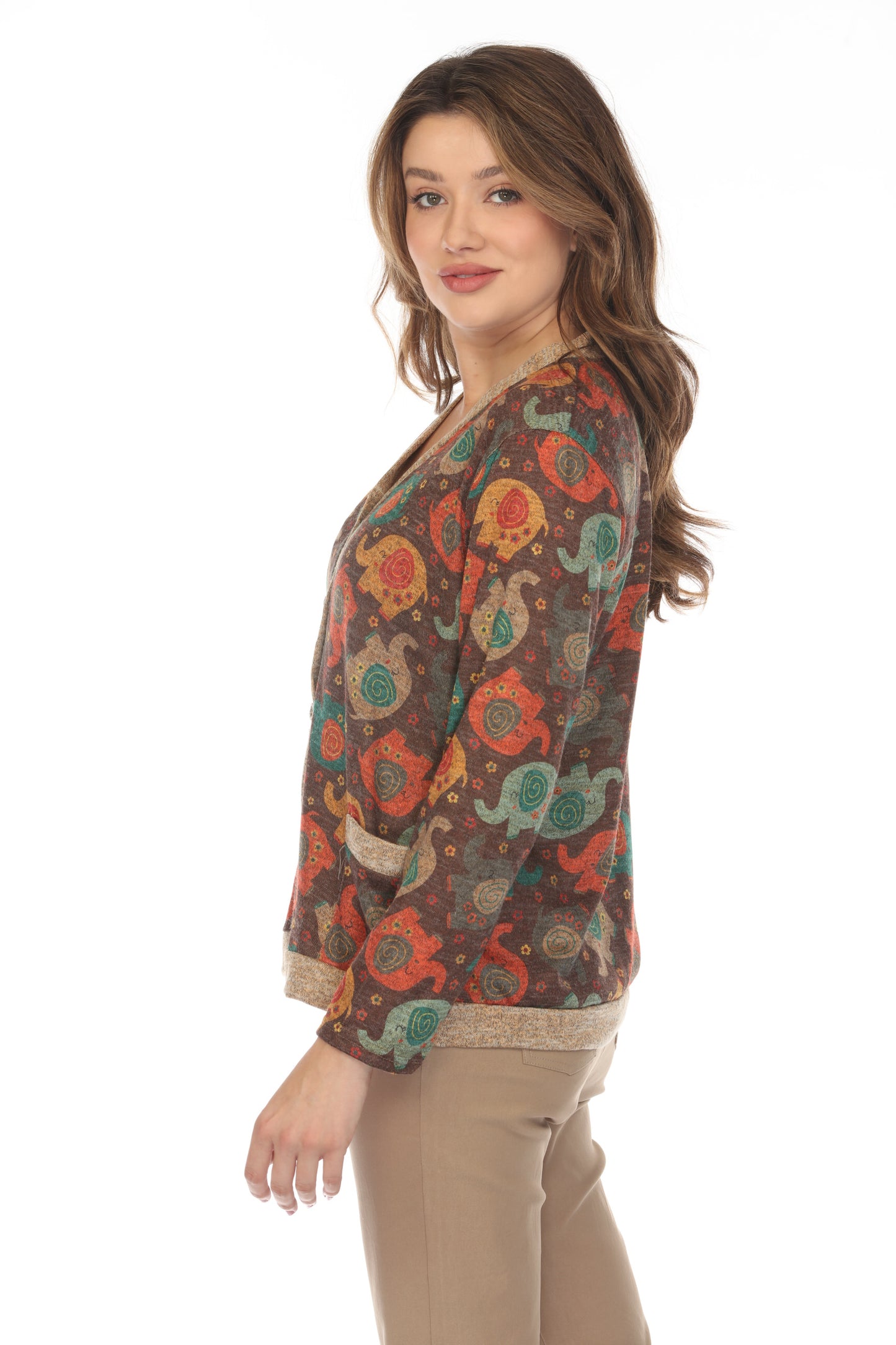 Elephant Print Button Up Cardigan