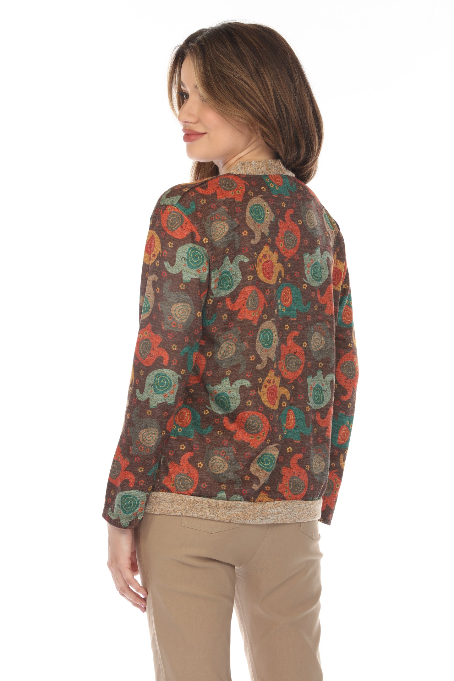 Elephant Print Button Up Cardigan