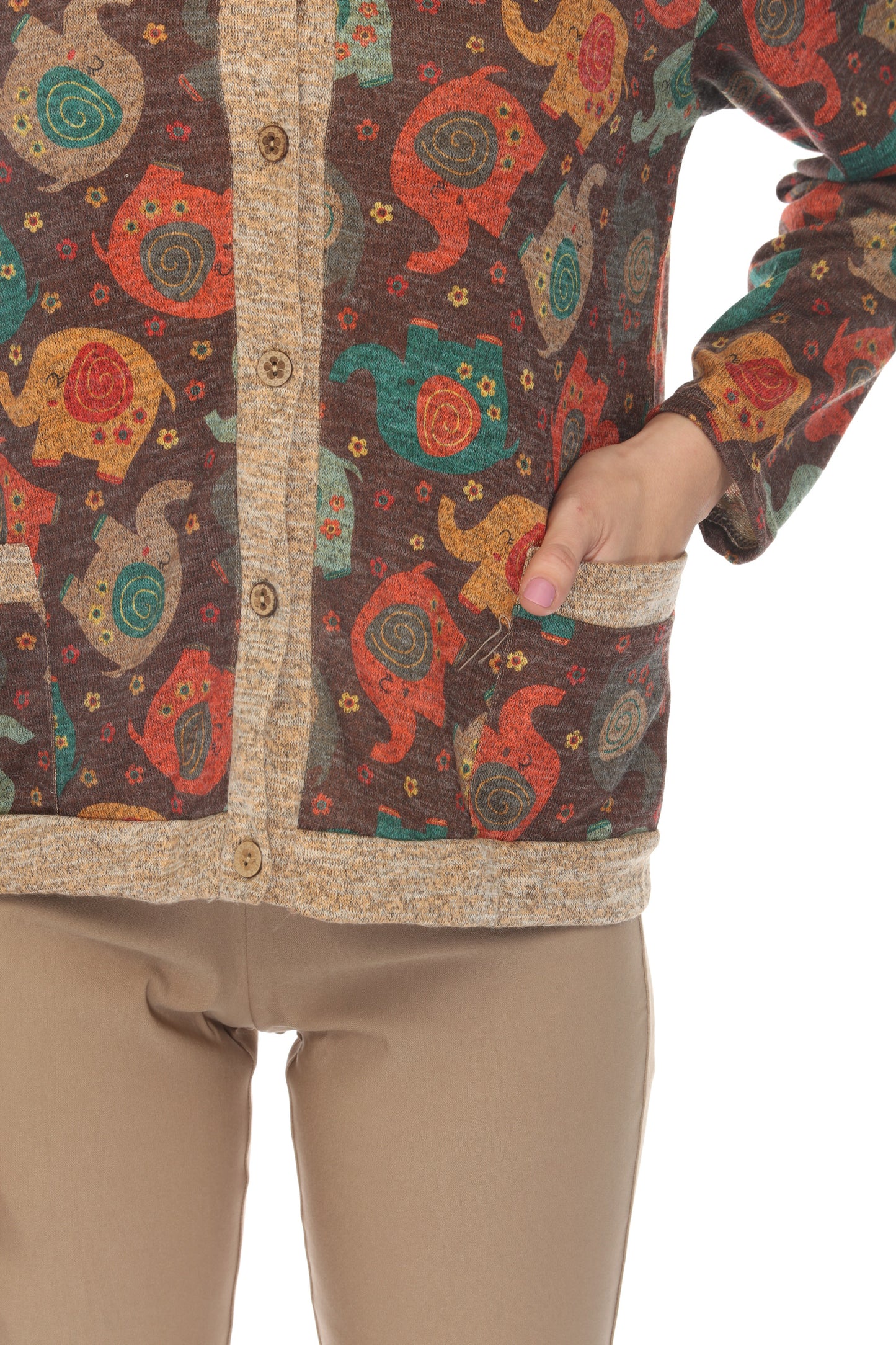 Elephant Print Button Up Cardigan