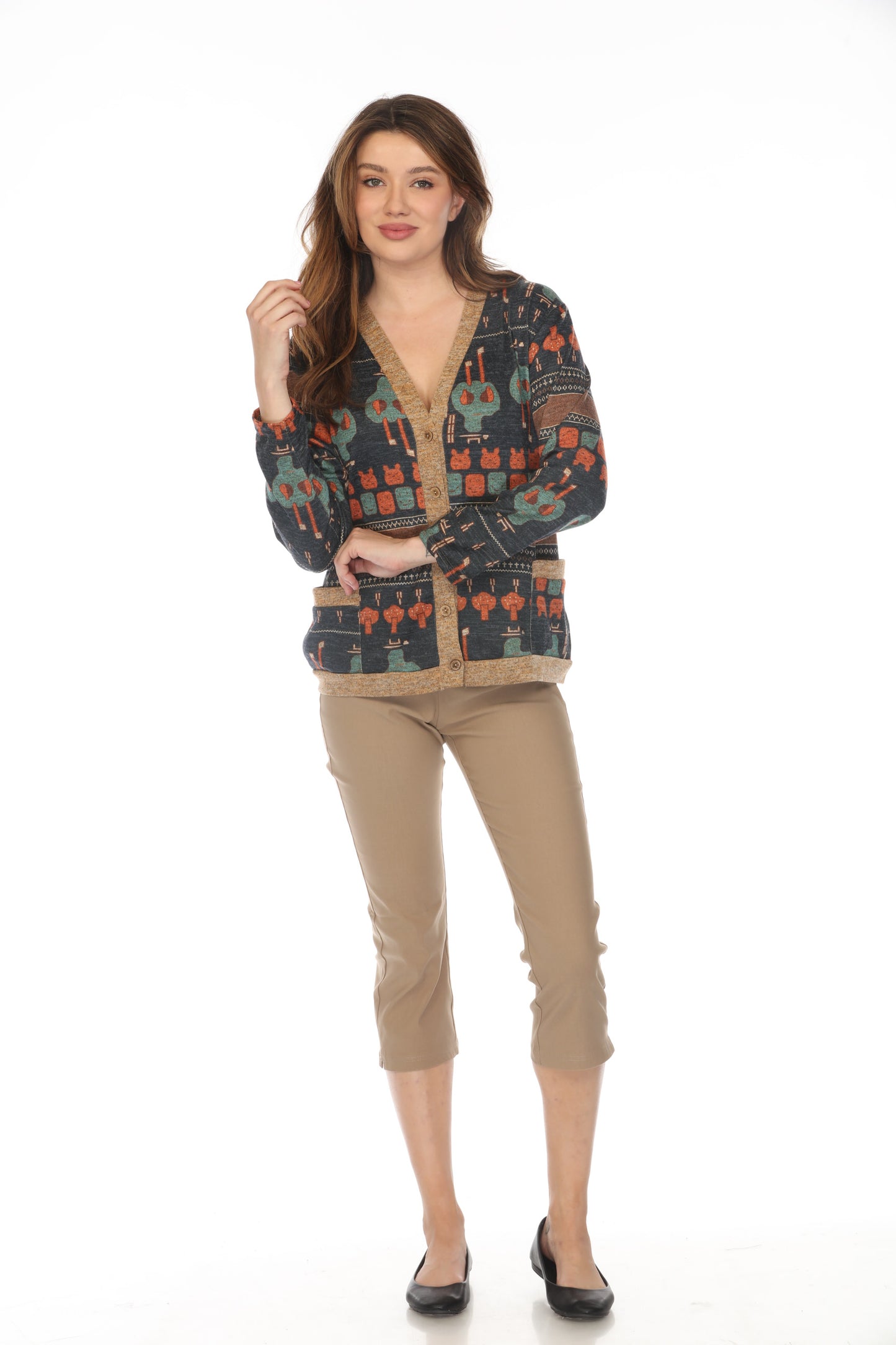 Navy Figure Print Button Up Sweater/Cardigan