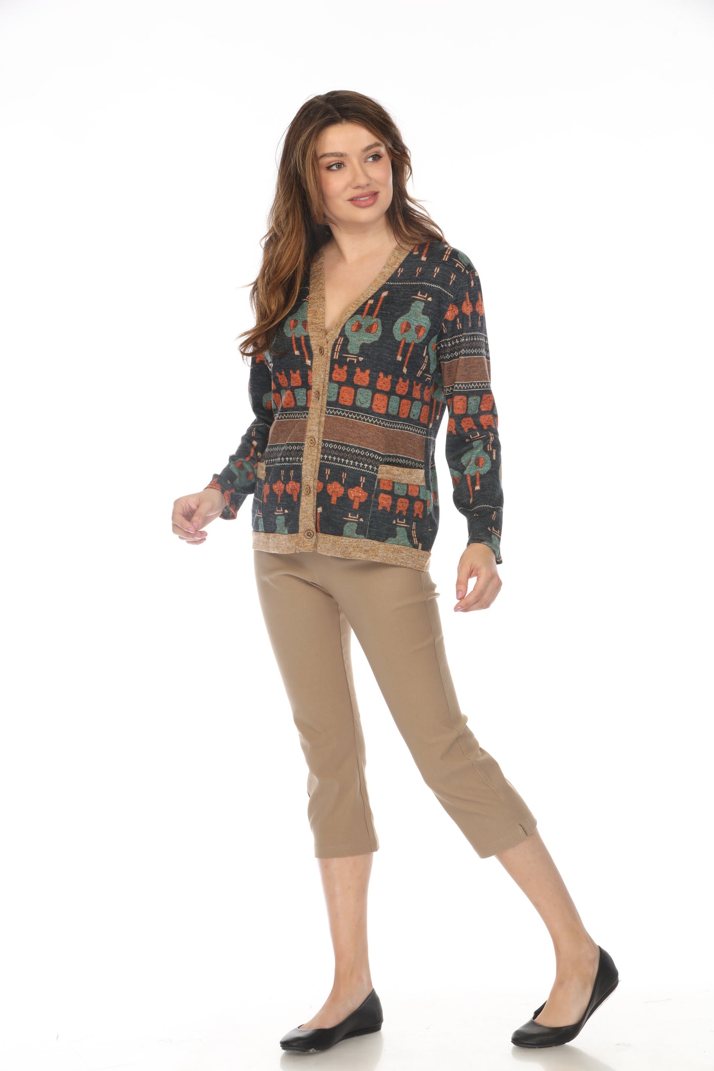 Navy Figure Print Button Up Sweater/Cardigan