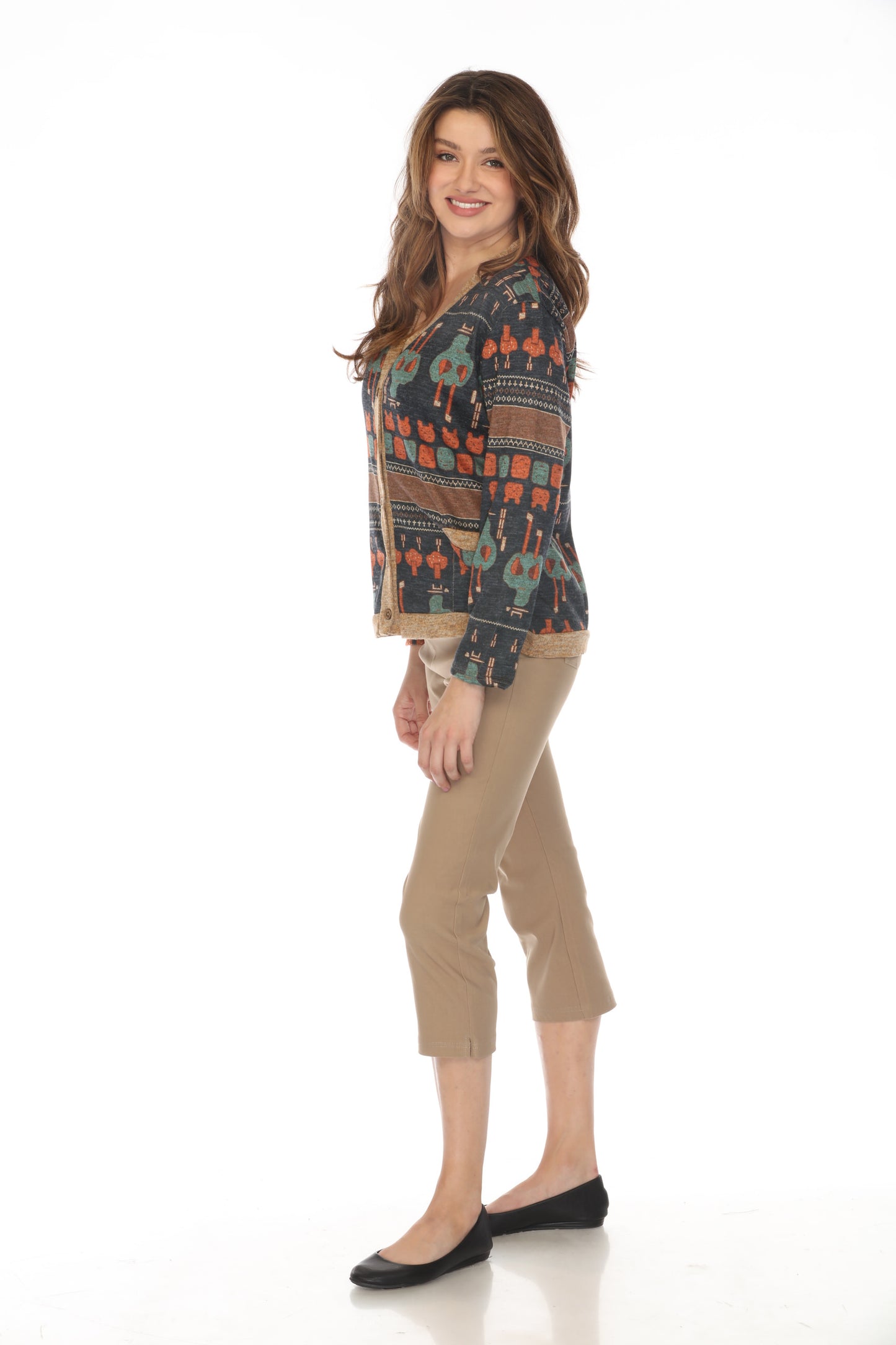 Navy Figure Print Button Up Sweater/Cardigan