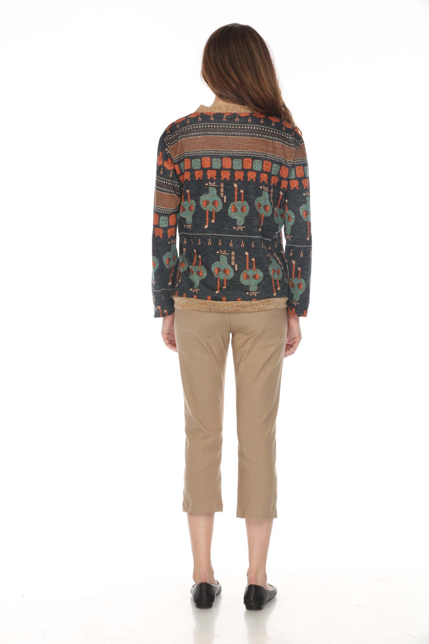 Navy Figure Print Button Up Sweater/Cardigan
