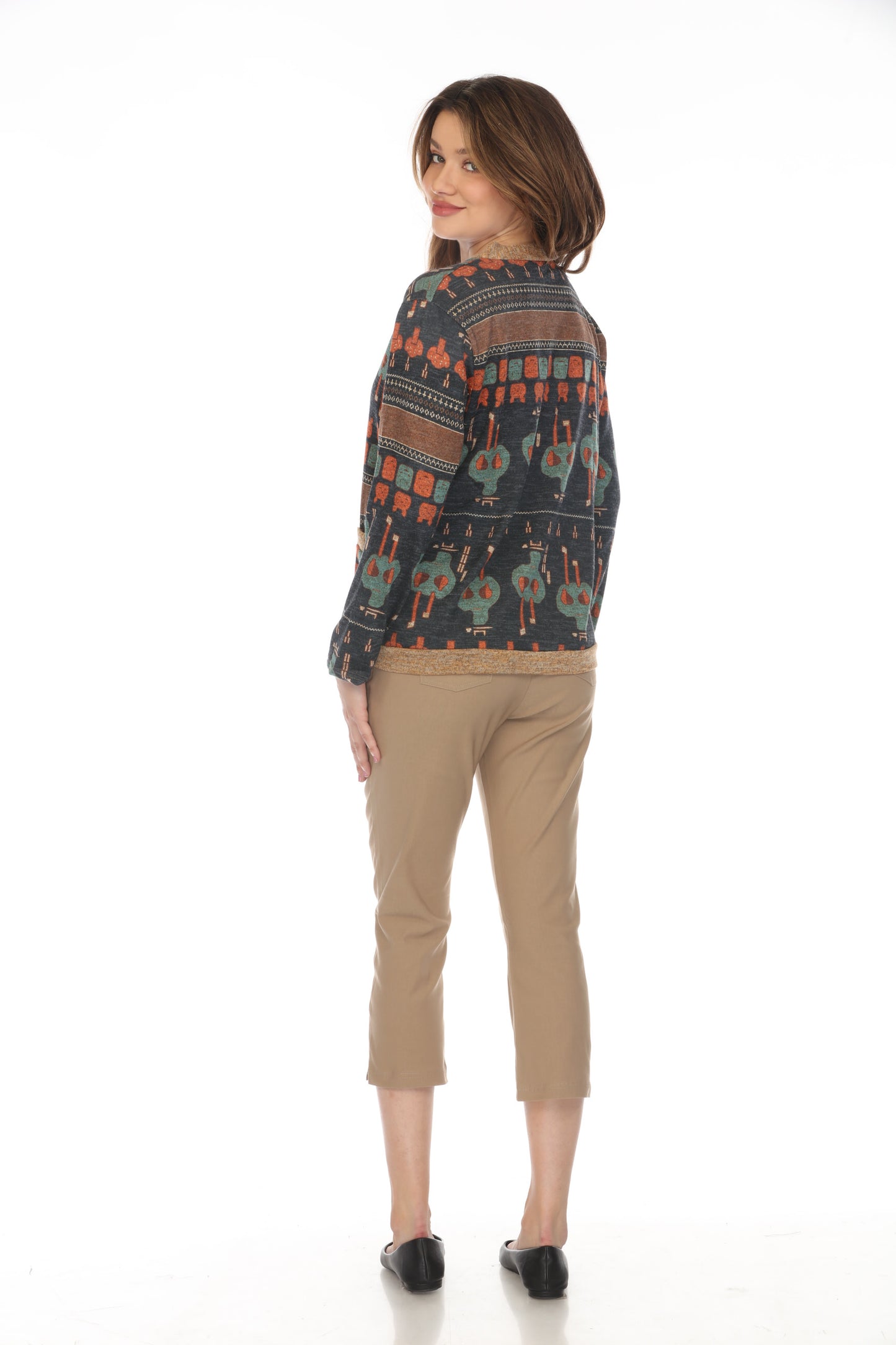 Navy Figure Print Button Up Sweater/Cardigan