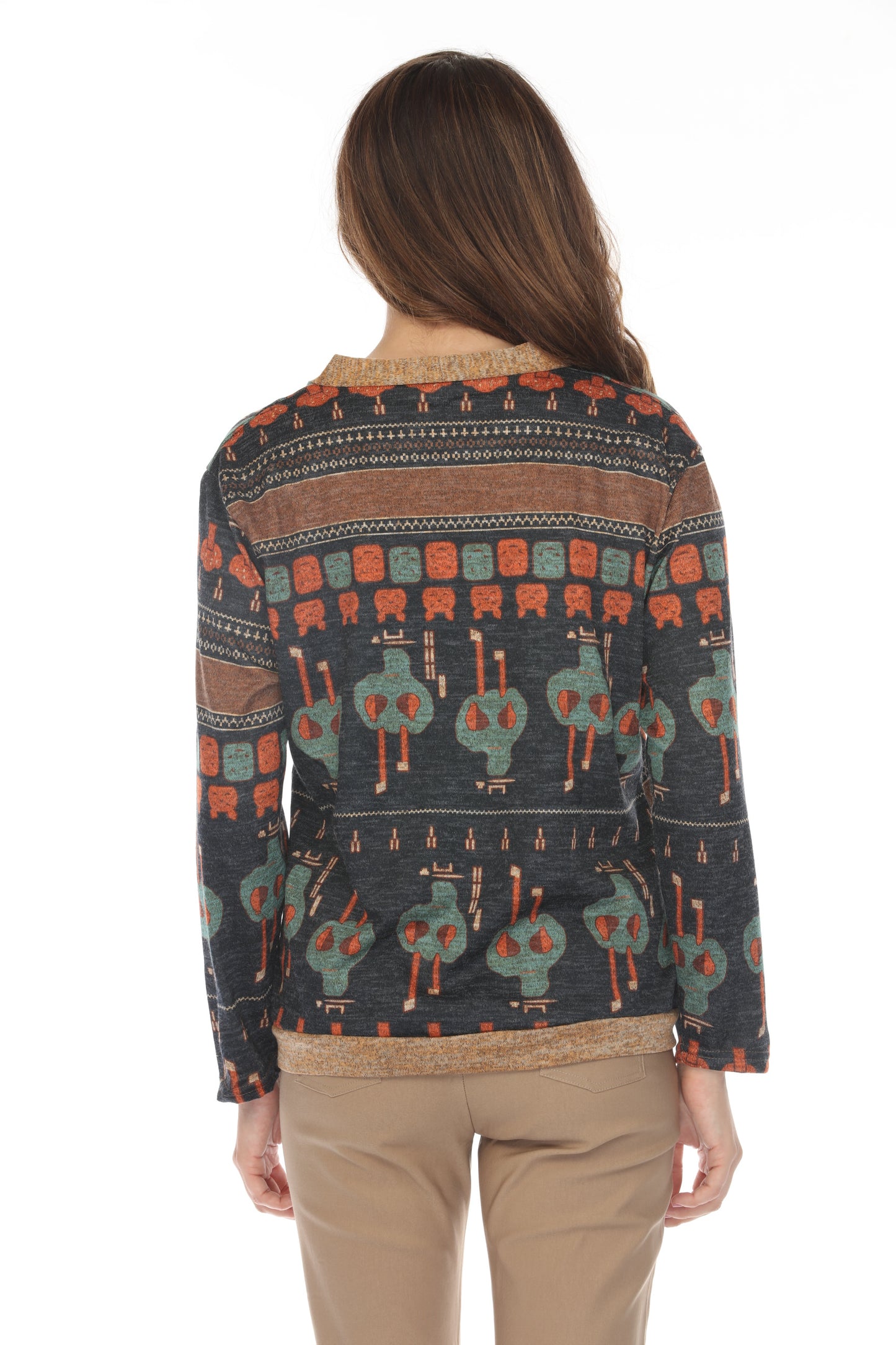Navy Figure Print Button Up Sweater/Cardigan