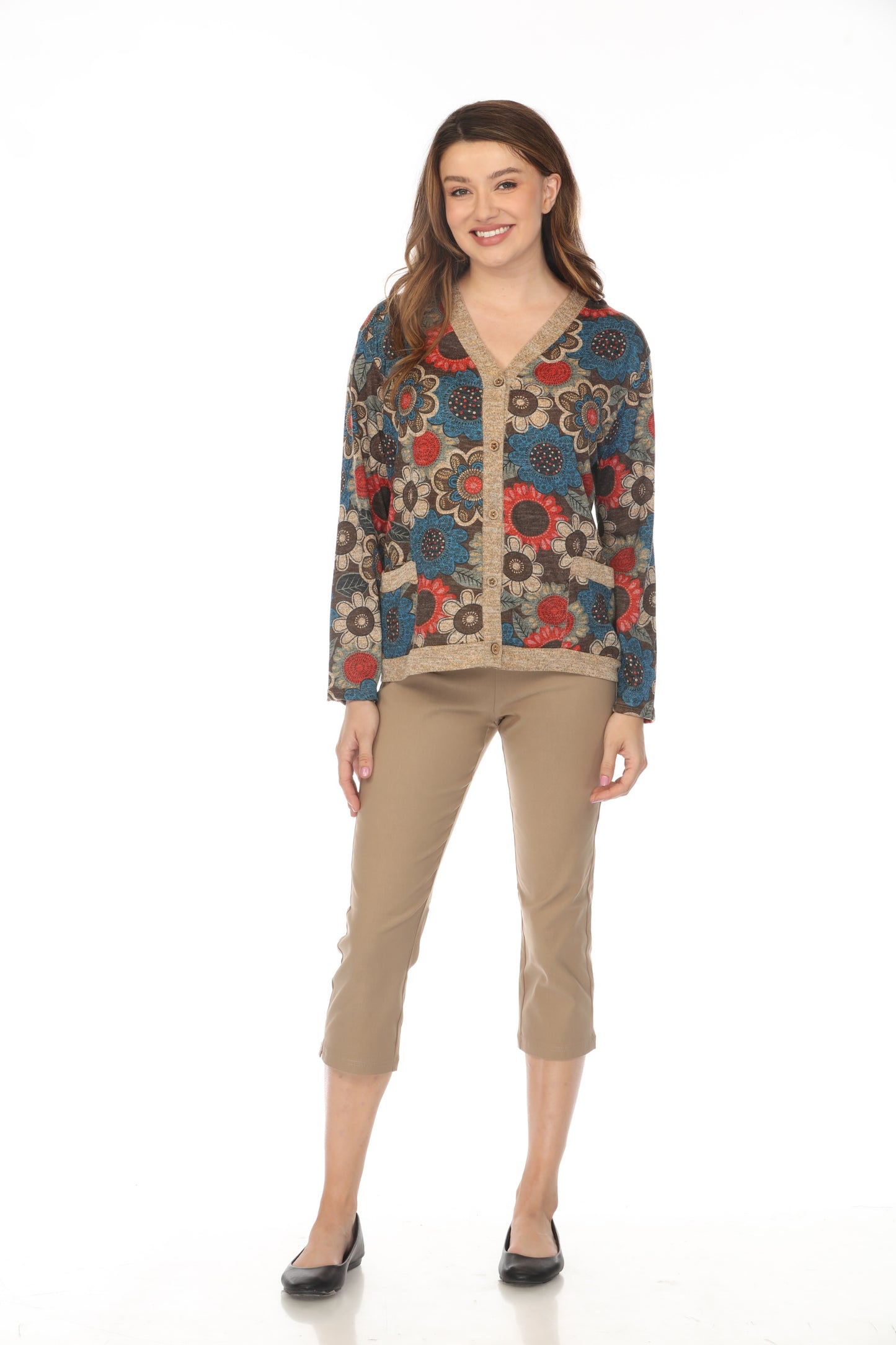 Floral Print Button Up light Sweater / Cardigan