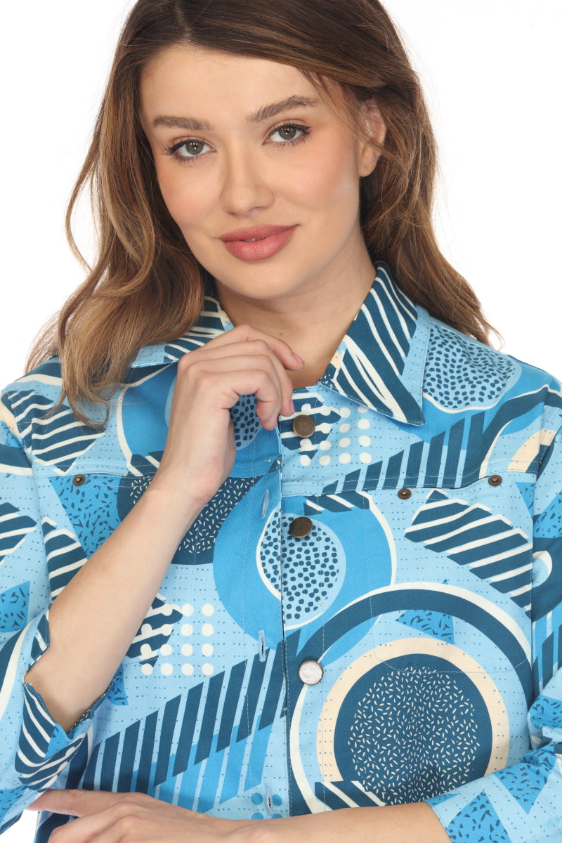 Blue Abstract 100% Cotton Jacket