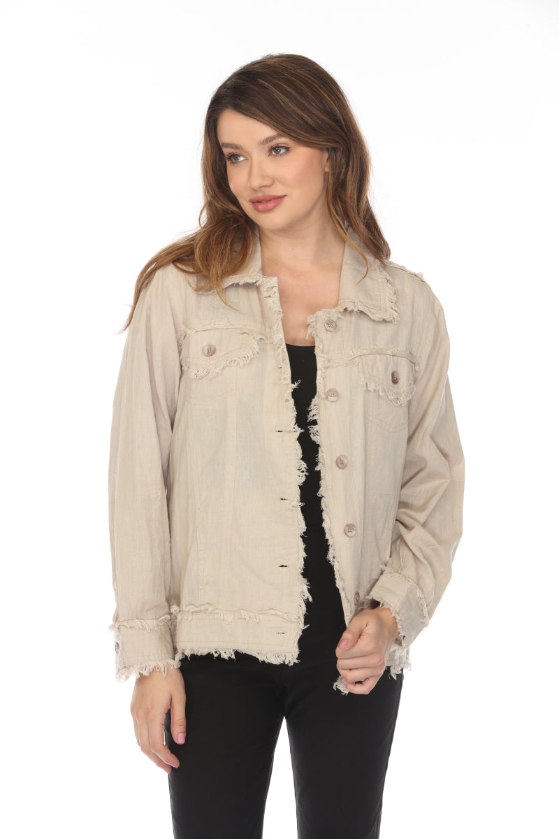 Fringed 100 % Cotton Button Jacket