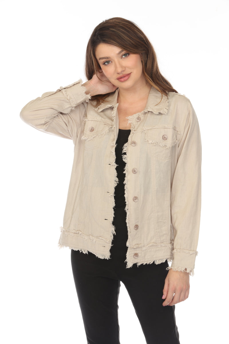 Fringed 100 % Cotton Button Jacket