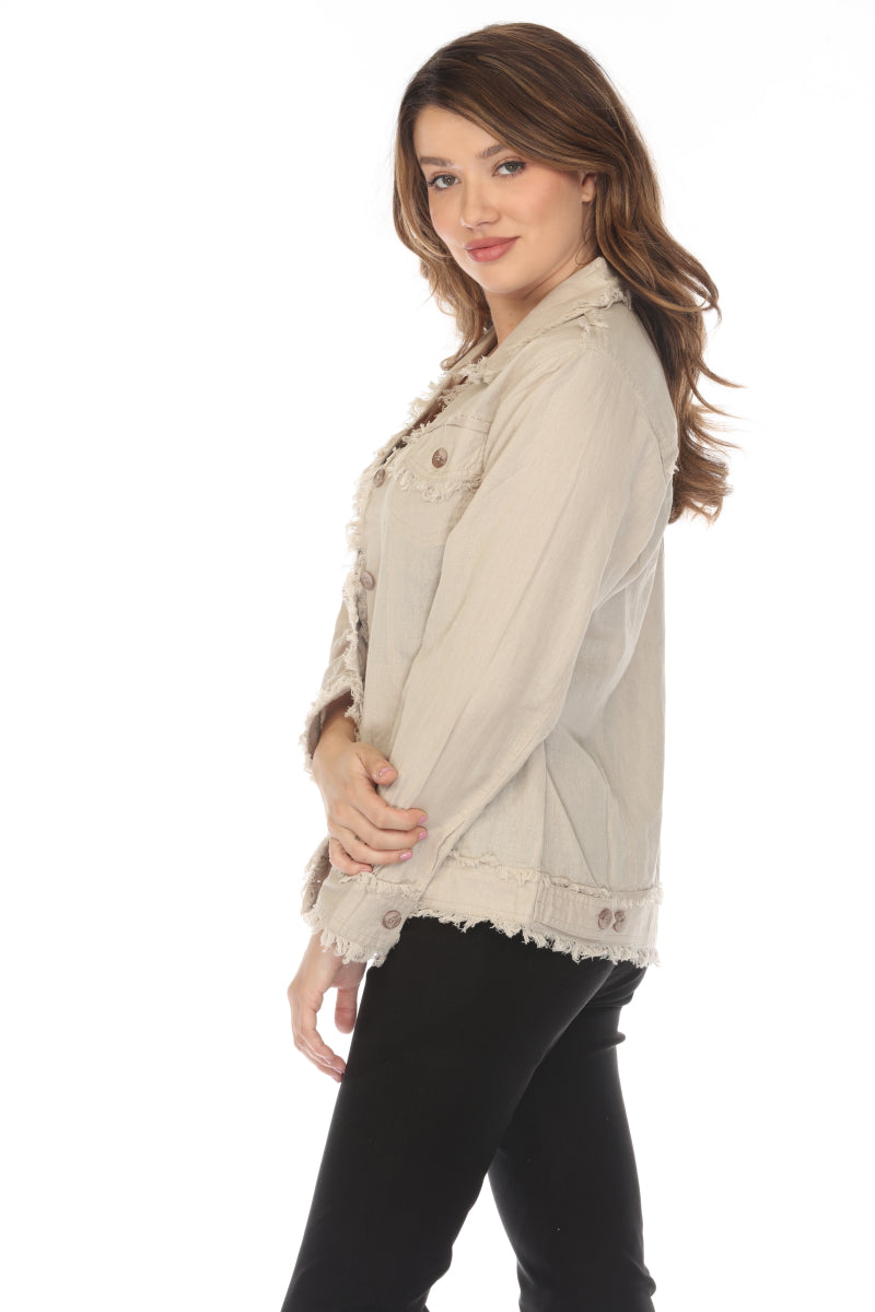 Fringed 100 % Cotton Button Jacket