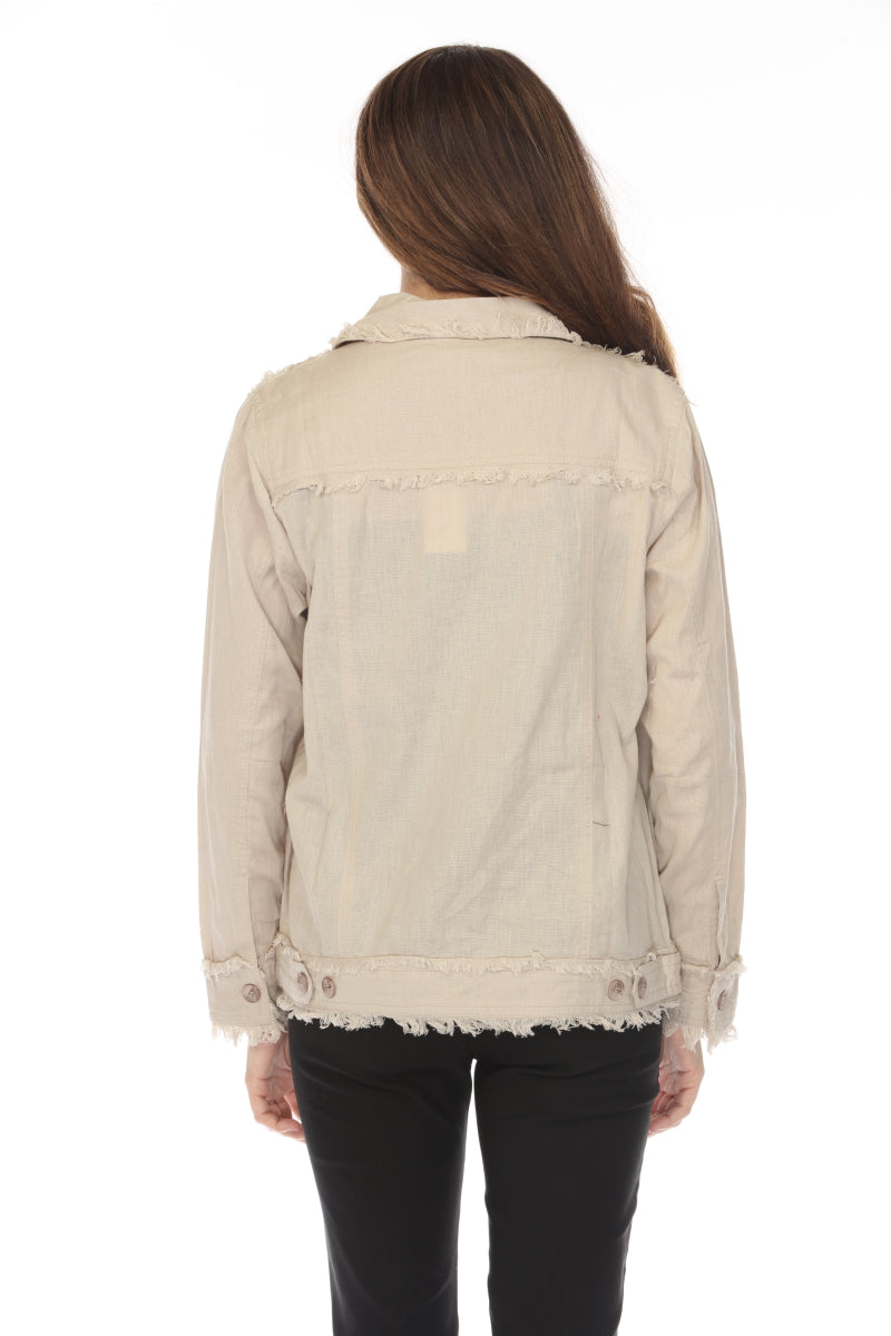 Fringed 100 % Cotton Button Jacket