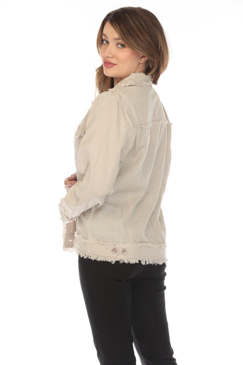 Fringed 100 % Cotton Button Jacket
