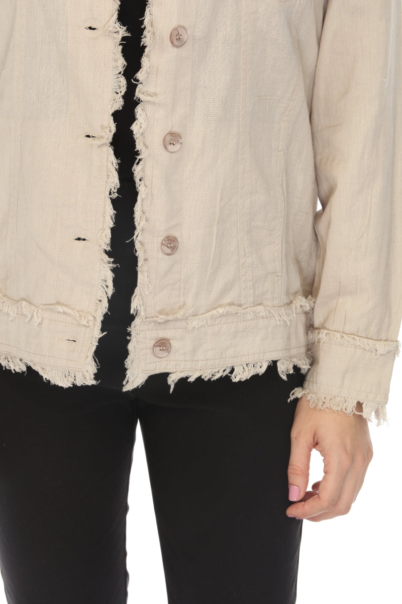 Fringed 100 % Cotton Button Jacket