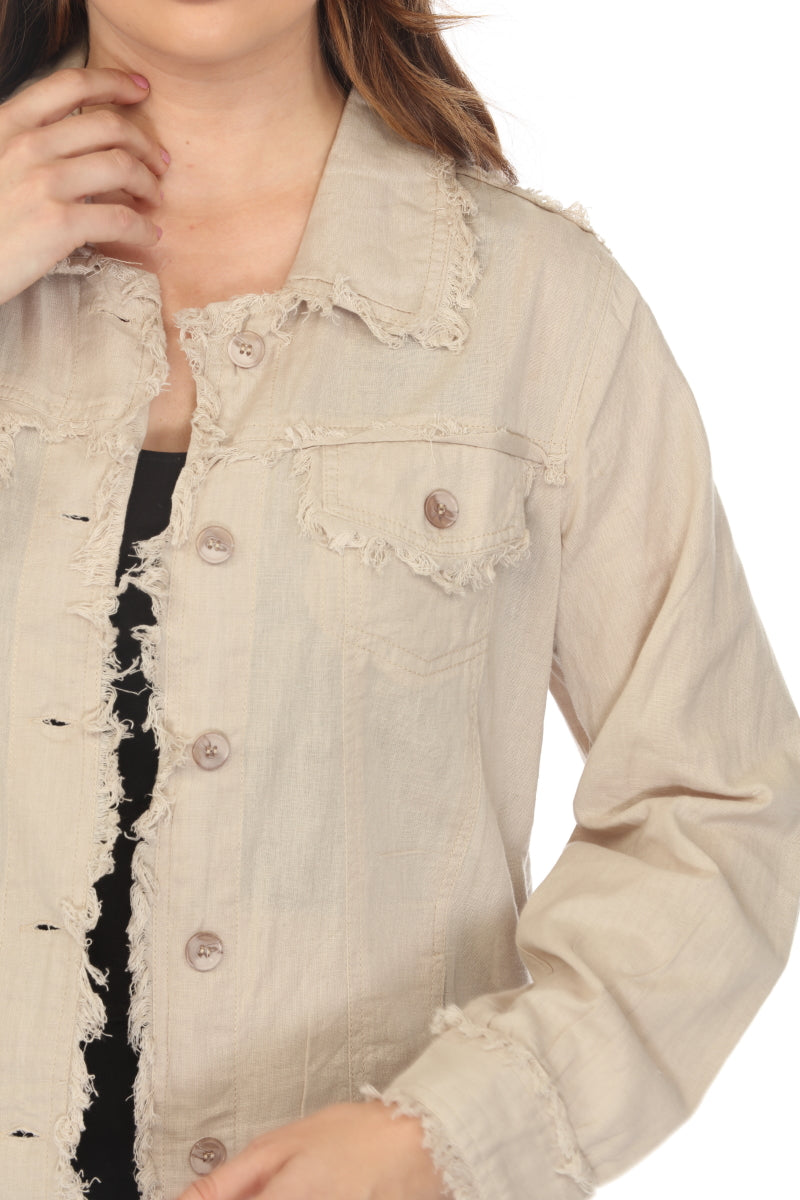 Fringed 100 % Cotton Button Jacket