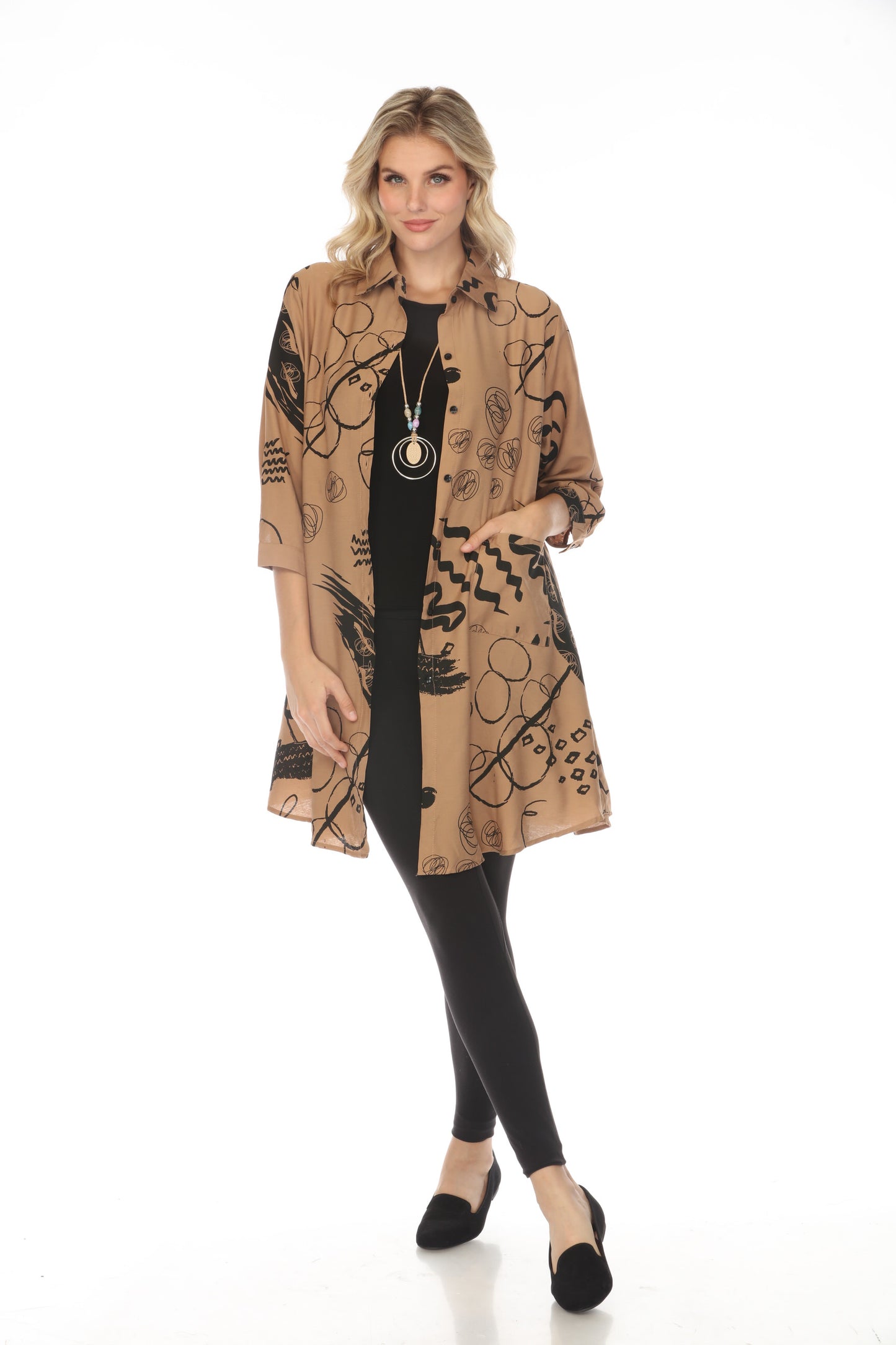 Beige Black Open Front Light Jacket