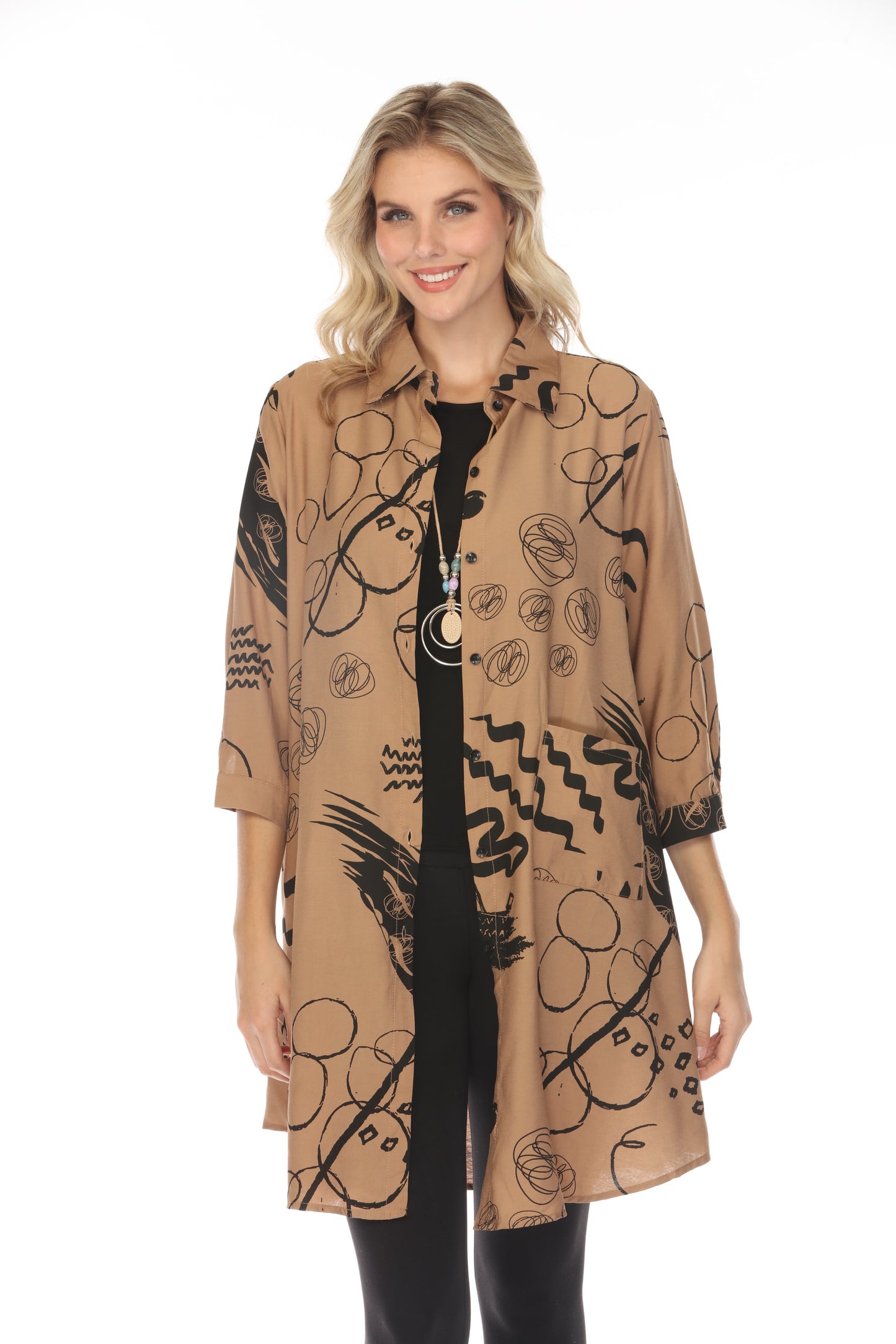Beige Black Open Front Light Jacket