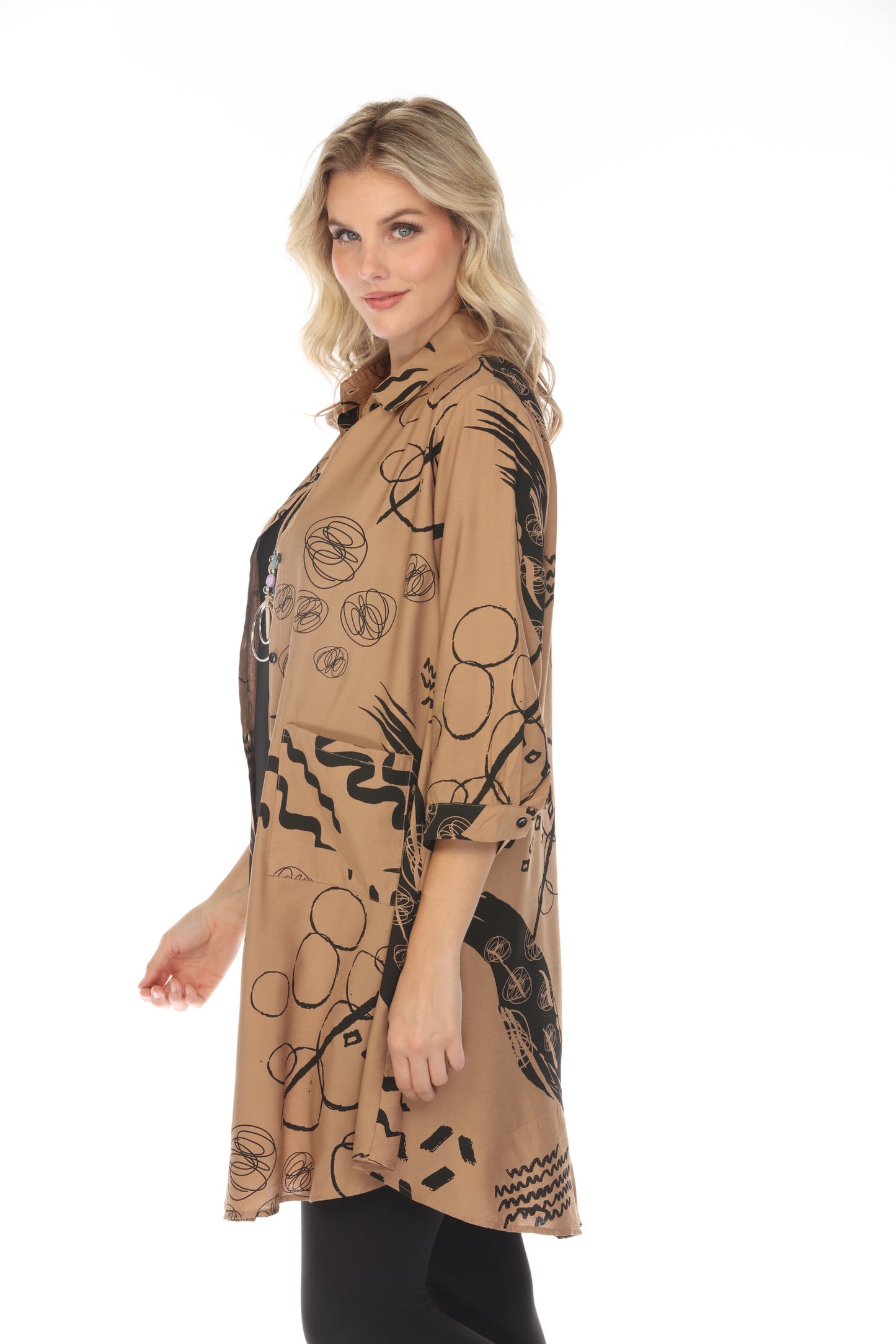 Beige Black Open Front Light Jacket