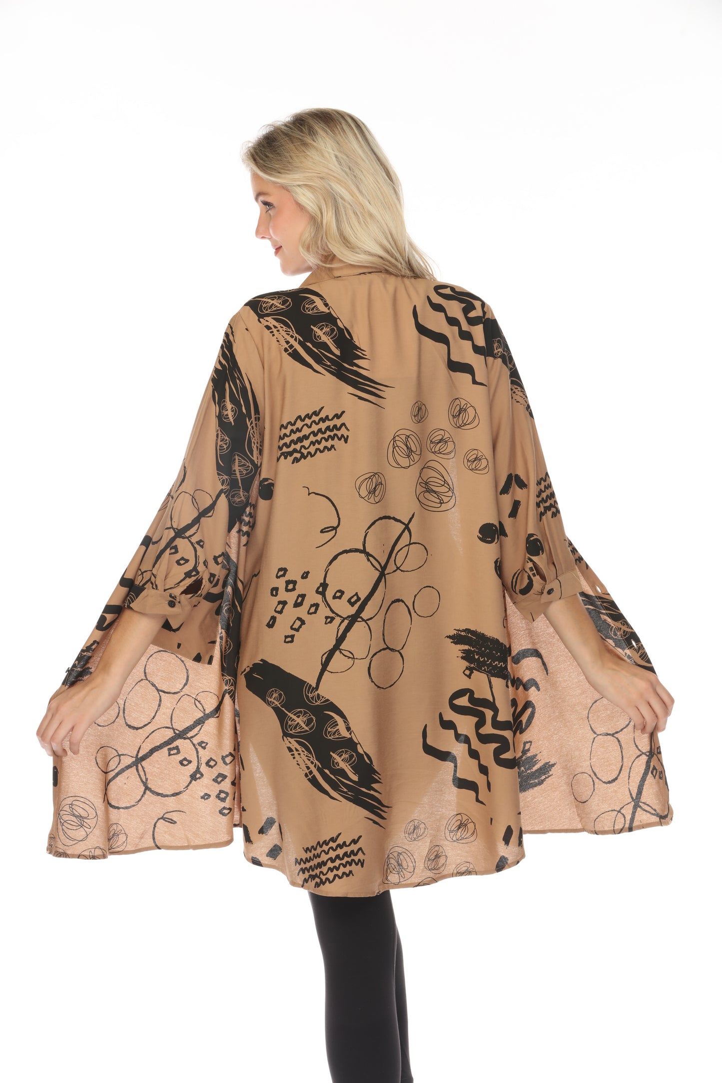 Beige Black Open Front Light Jacket