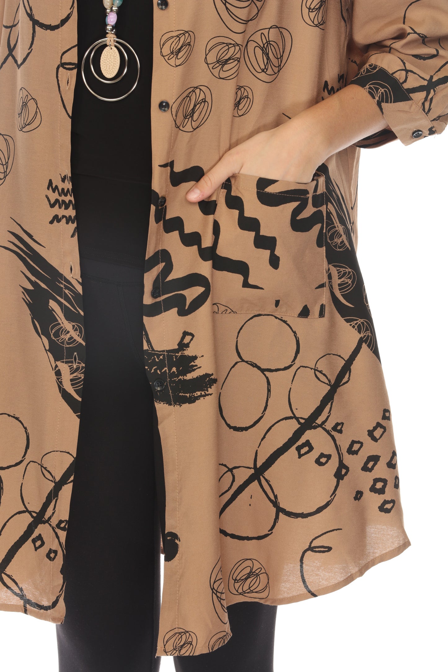 Beige Black Open Front Light Jacket