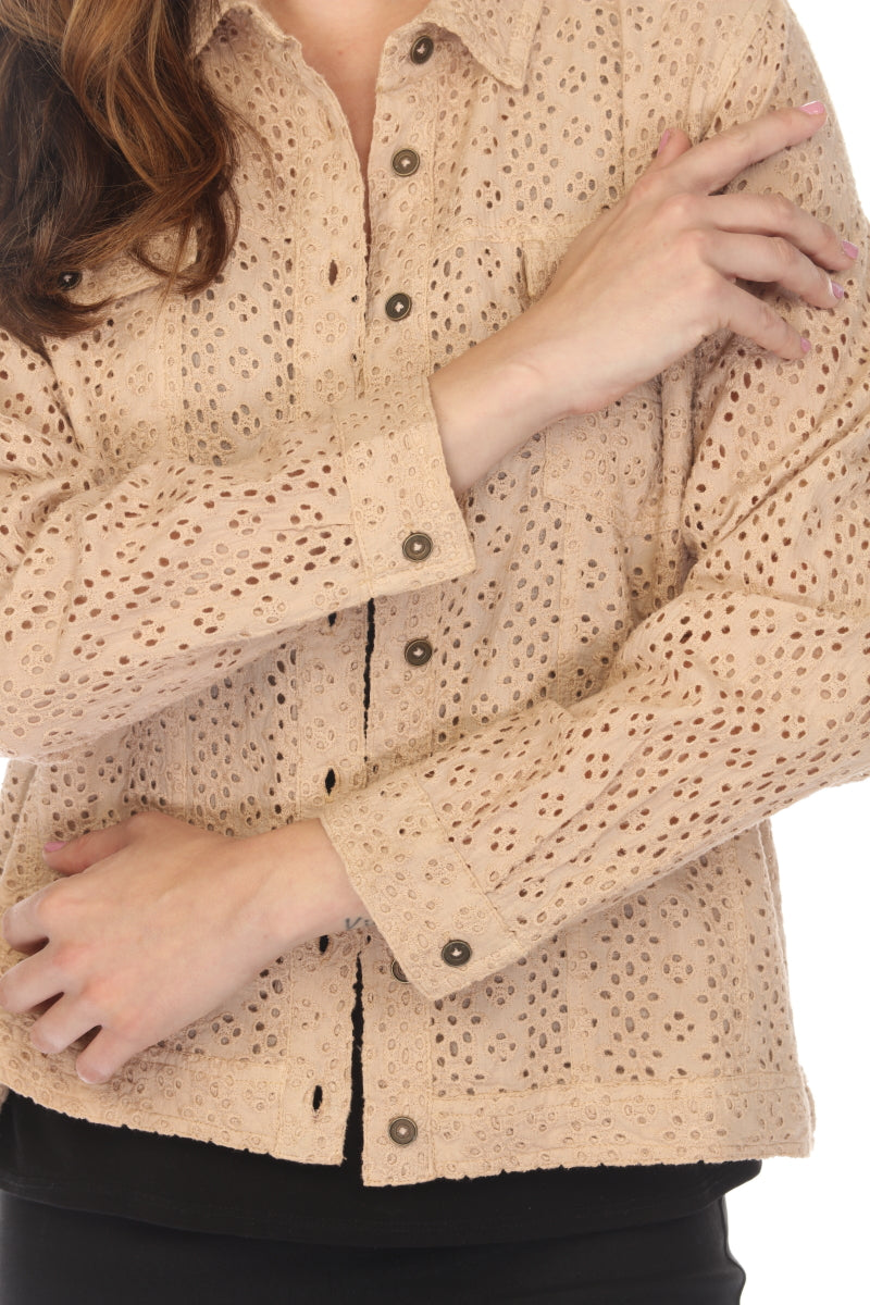 Beige 100% Cotton Jacket With Buttons