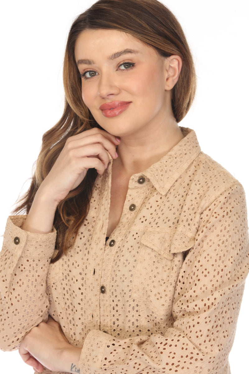 Beige 100% Cotton Jacket With Buttons