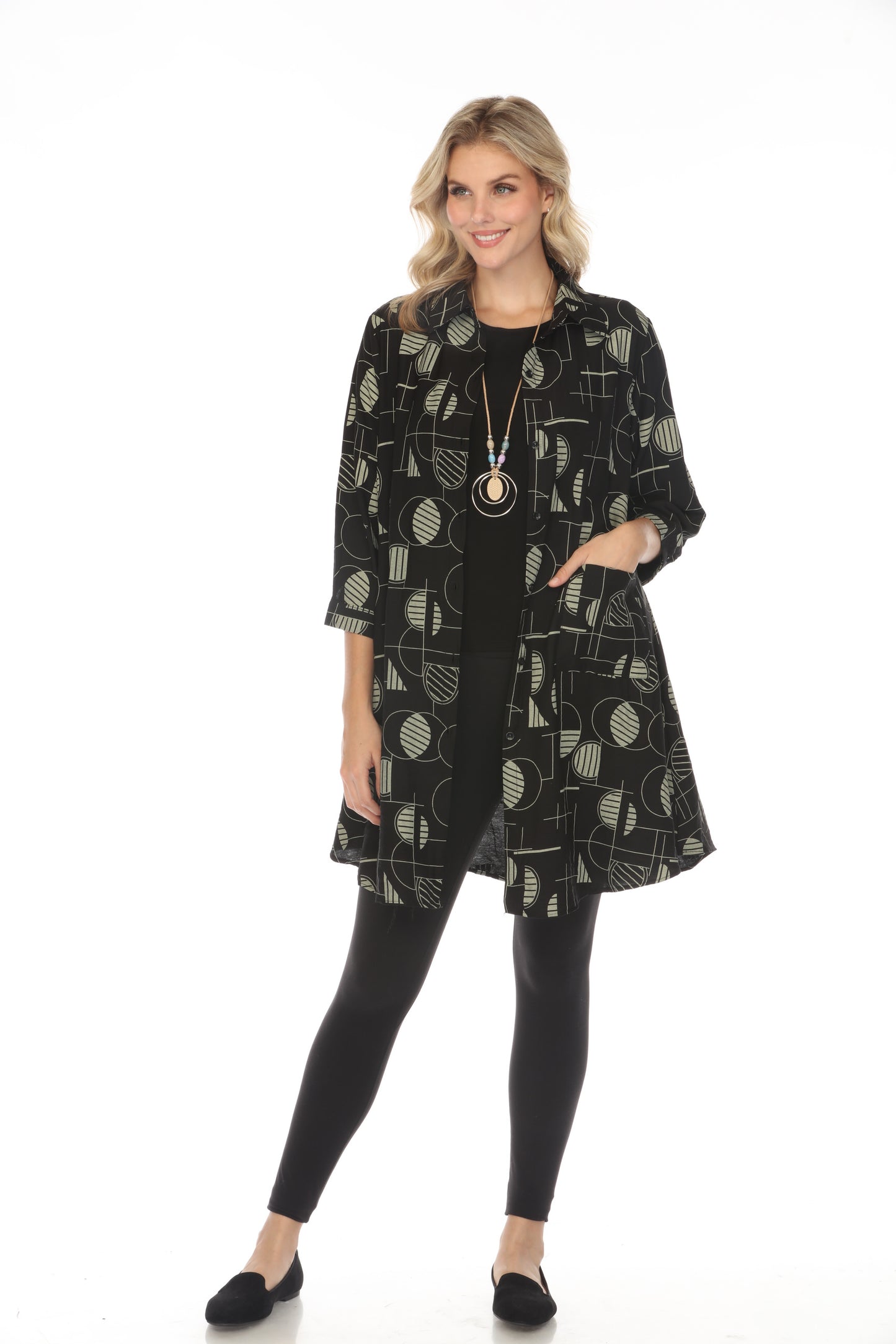 Black Open Front Cardigan Shirt