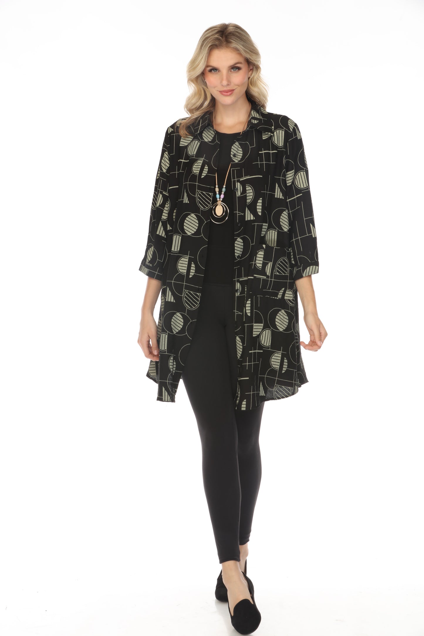 Black Open Front Cardigan Shirt