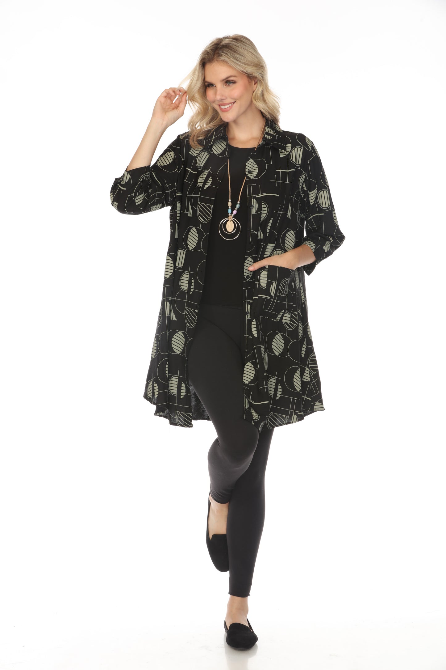 Black Open Front Cardigan Shirt