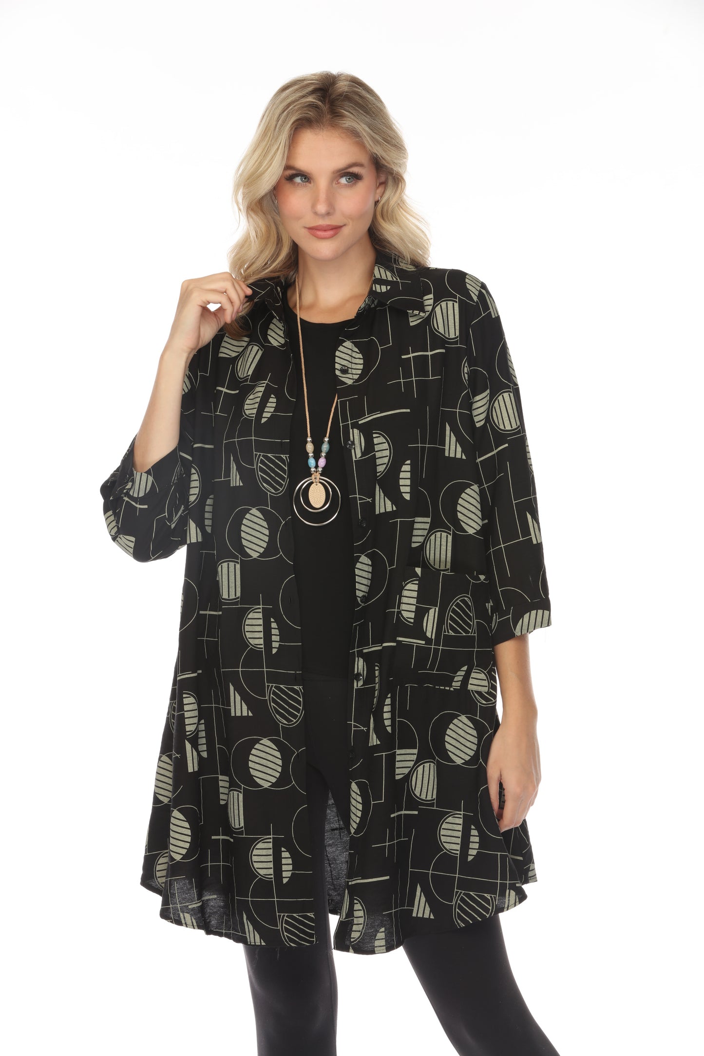 Black Abstract Collared Light Jacket