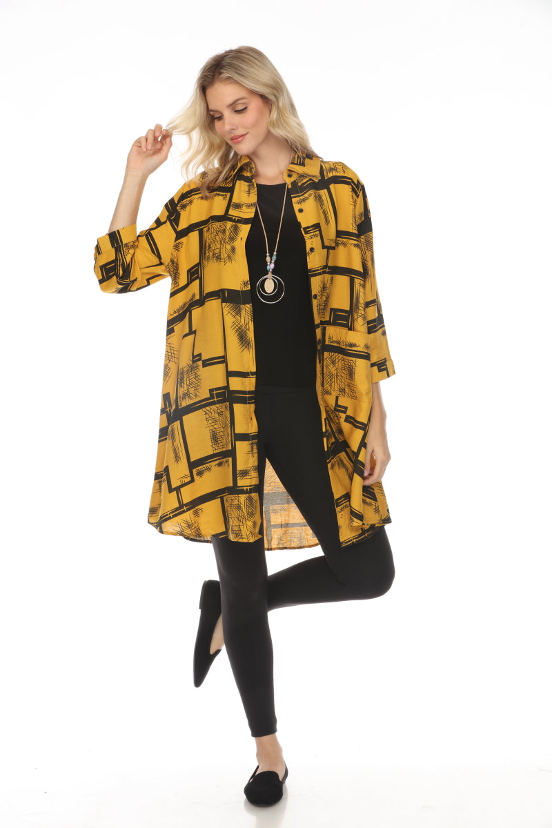 Mustard Abstract Collared Light Jacket