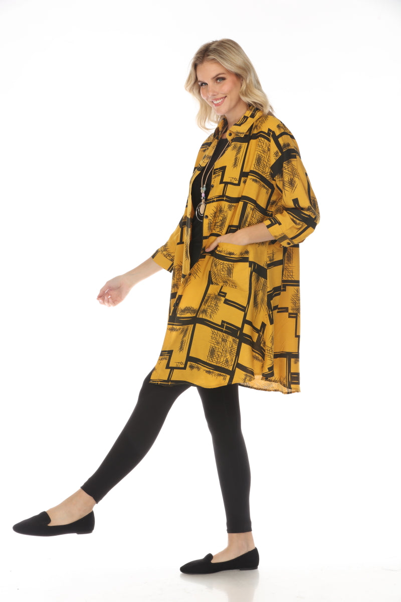 Mustard Abstract Collared Light Jacket