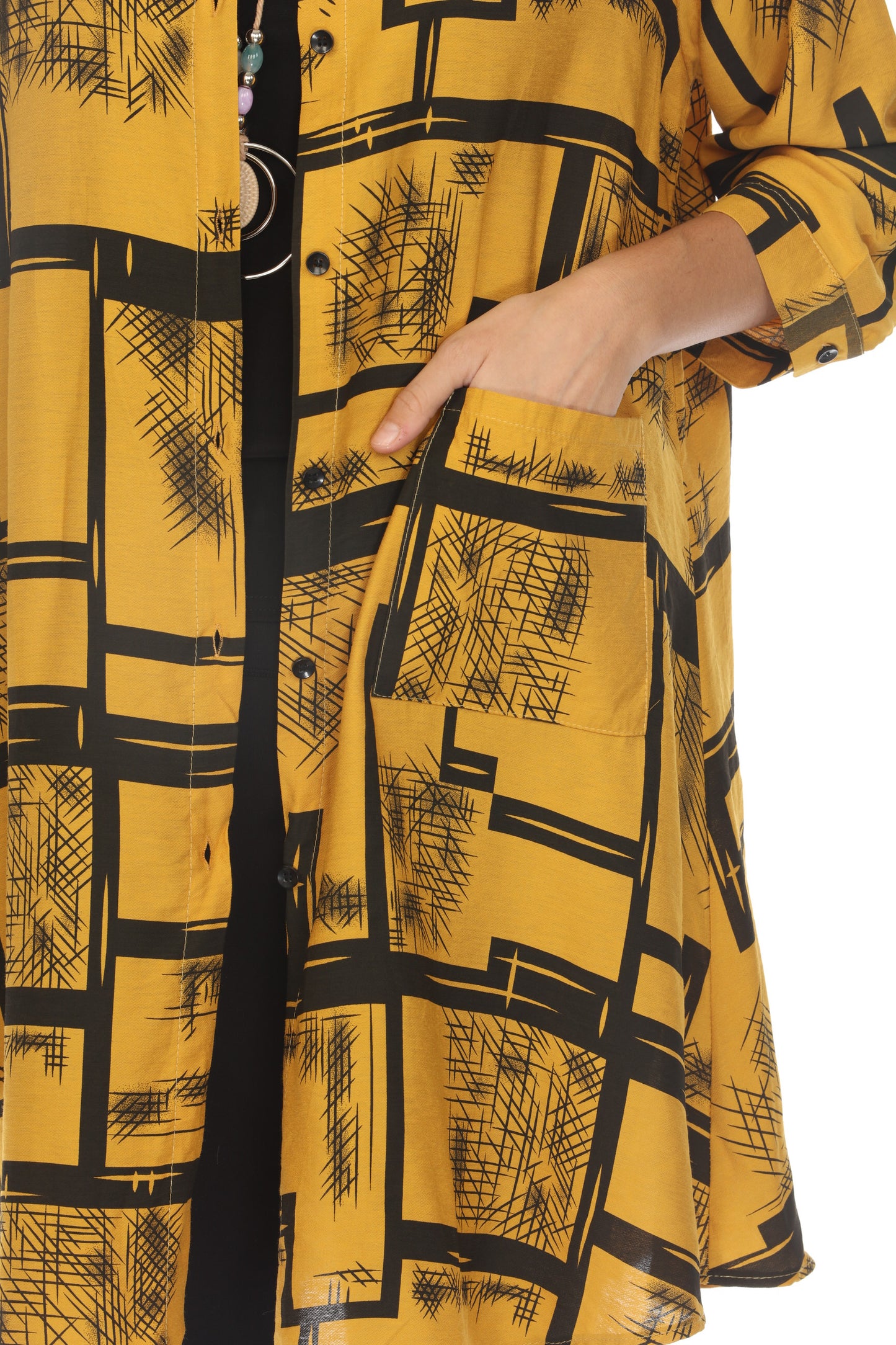 Mustard Abstract Collared Light Jacket