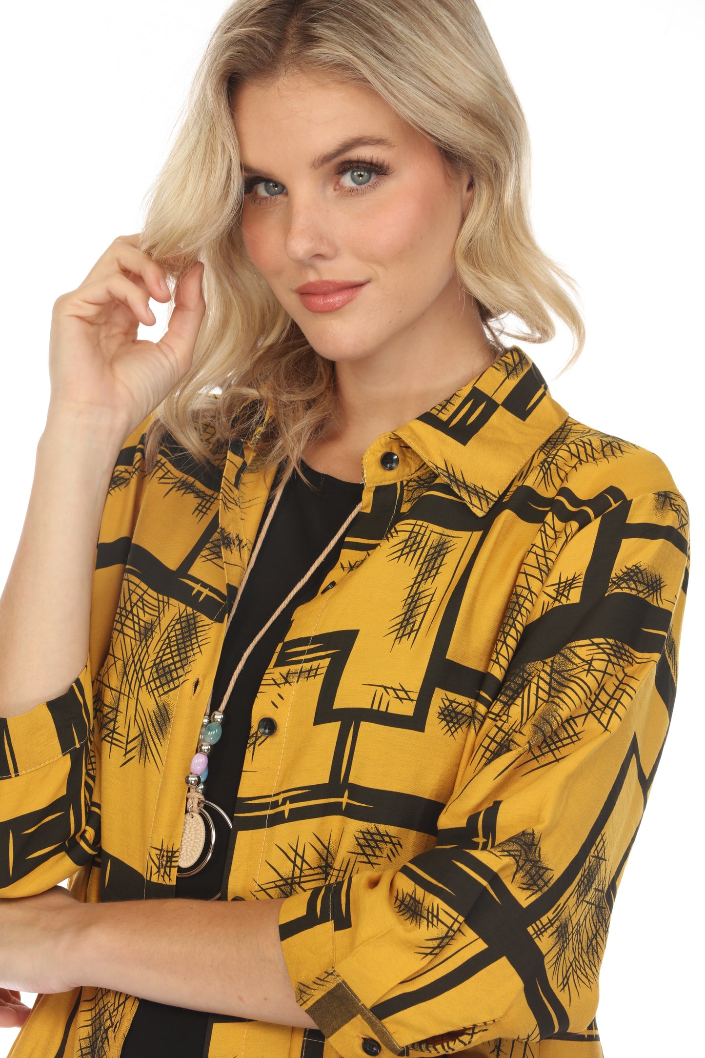 Mustard Abstract Collared Light Jacket