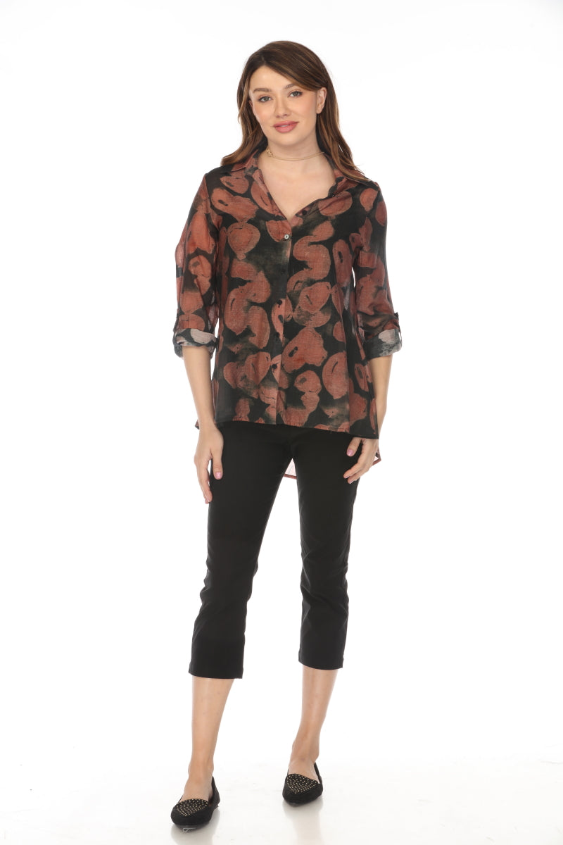 Brown black heart Print Collared Top/Shirt