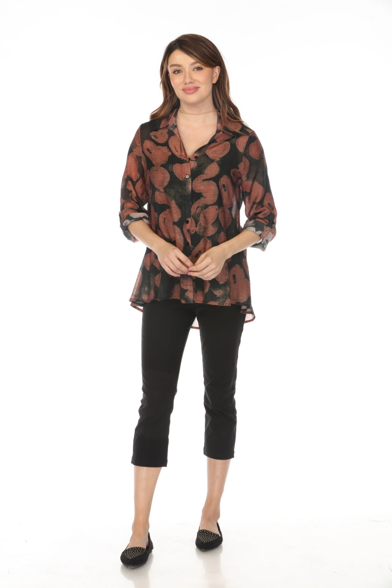 Brown black heart Print Collared Top/Shirt